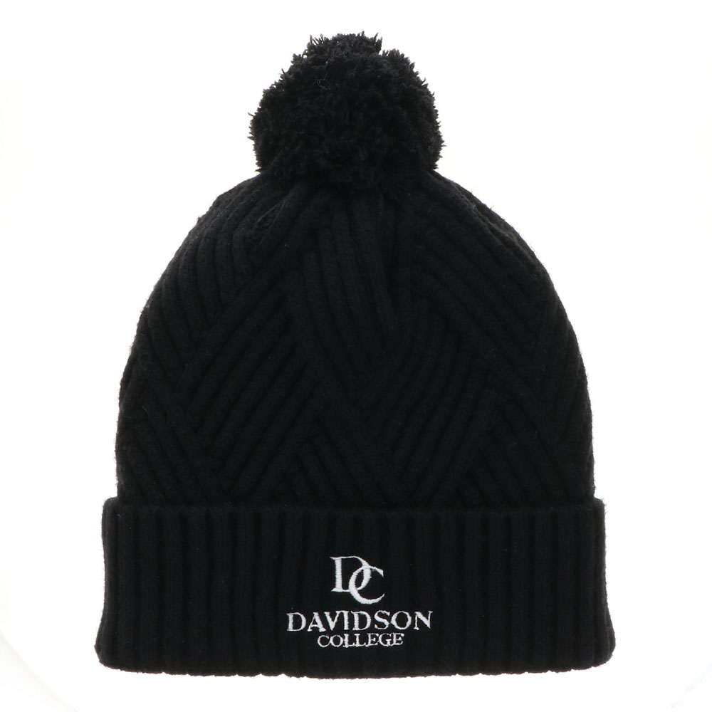 Davidson College Black Textured Cuff Beanie With Pom