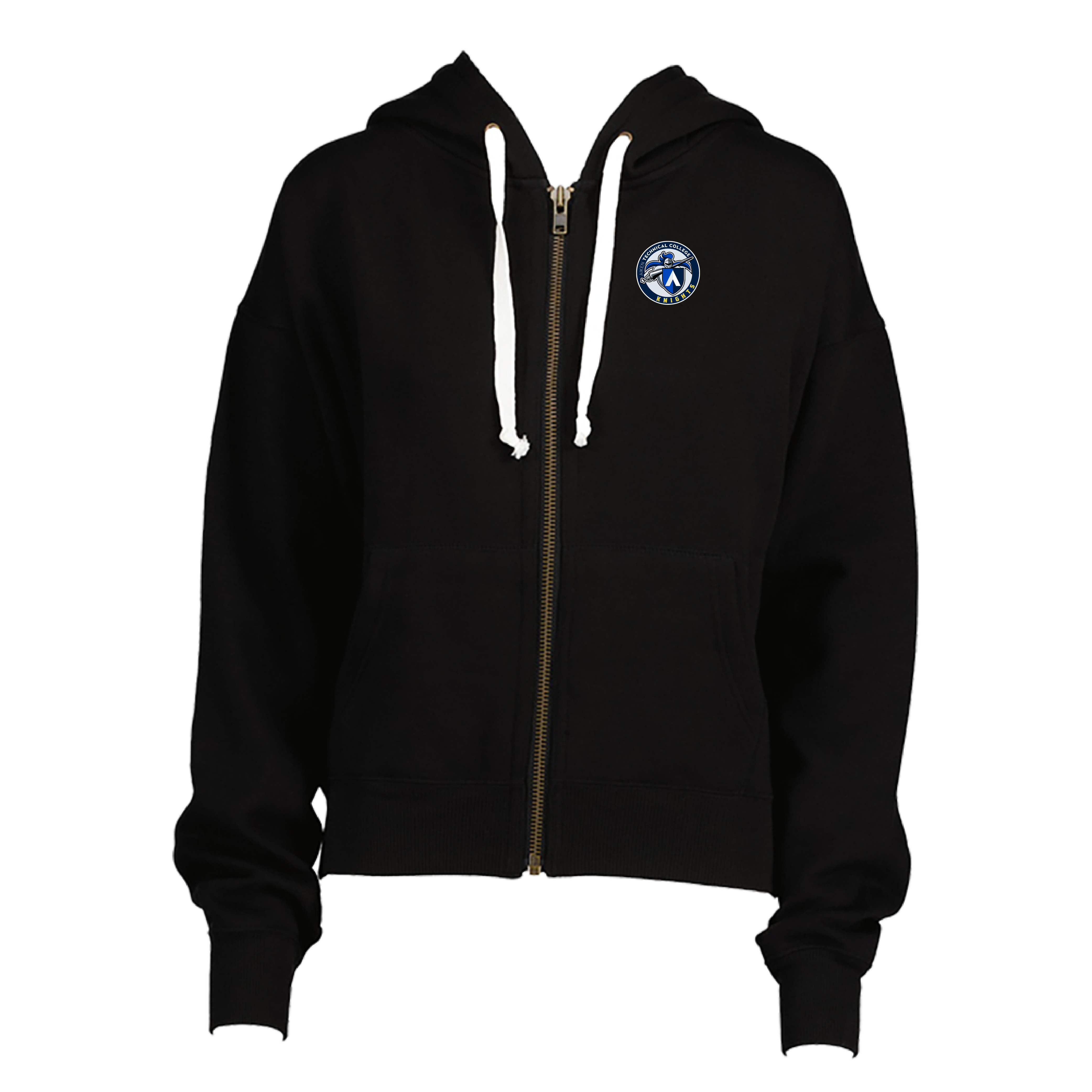 Aiken Technical ENZA Womens Black Boxy Full Zip Hood Aiken Technical College Knights Emblem
