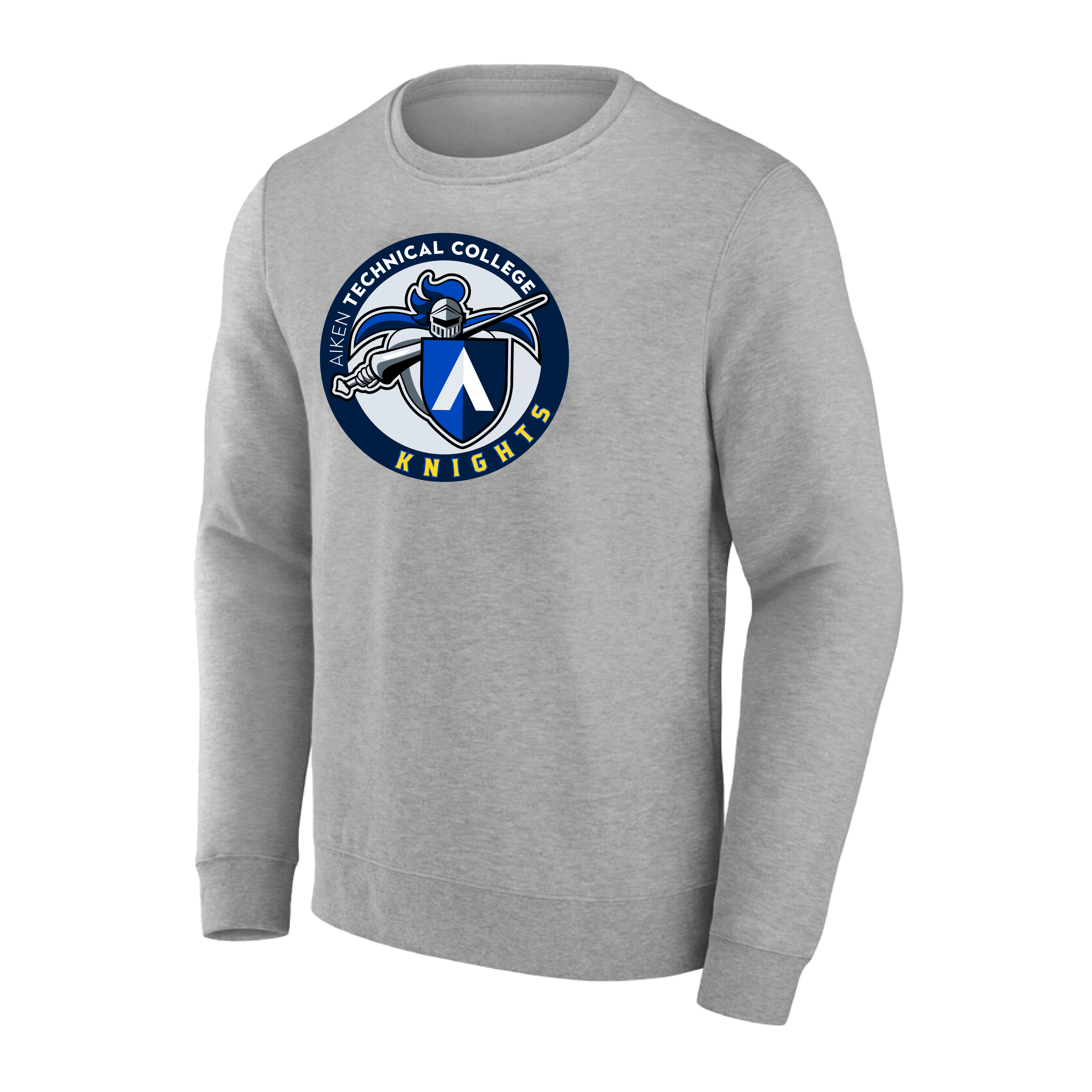 Aiken Technical Extended Heather Grey Crew Aiken Technical College Knights Emblem