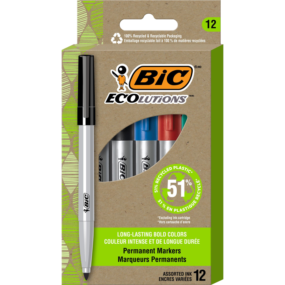 BIC ECOlutions Recycled Permanent Marker Fine- Assorted 12PK