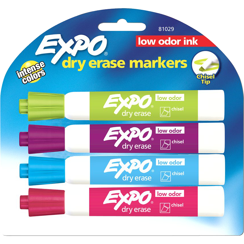Expo Low Odor Dry Erase Chisel Markers- Intense Assorted 4pk