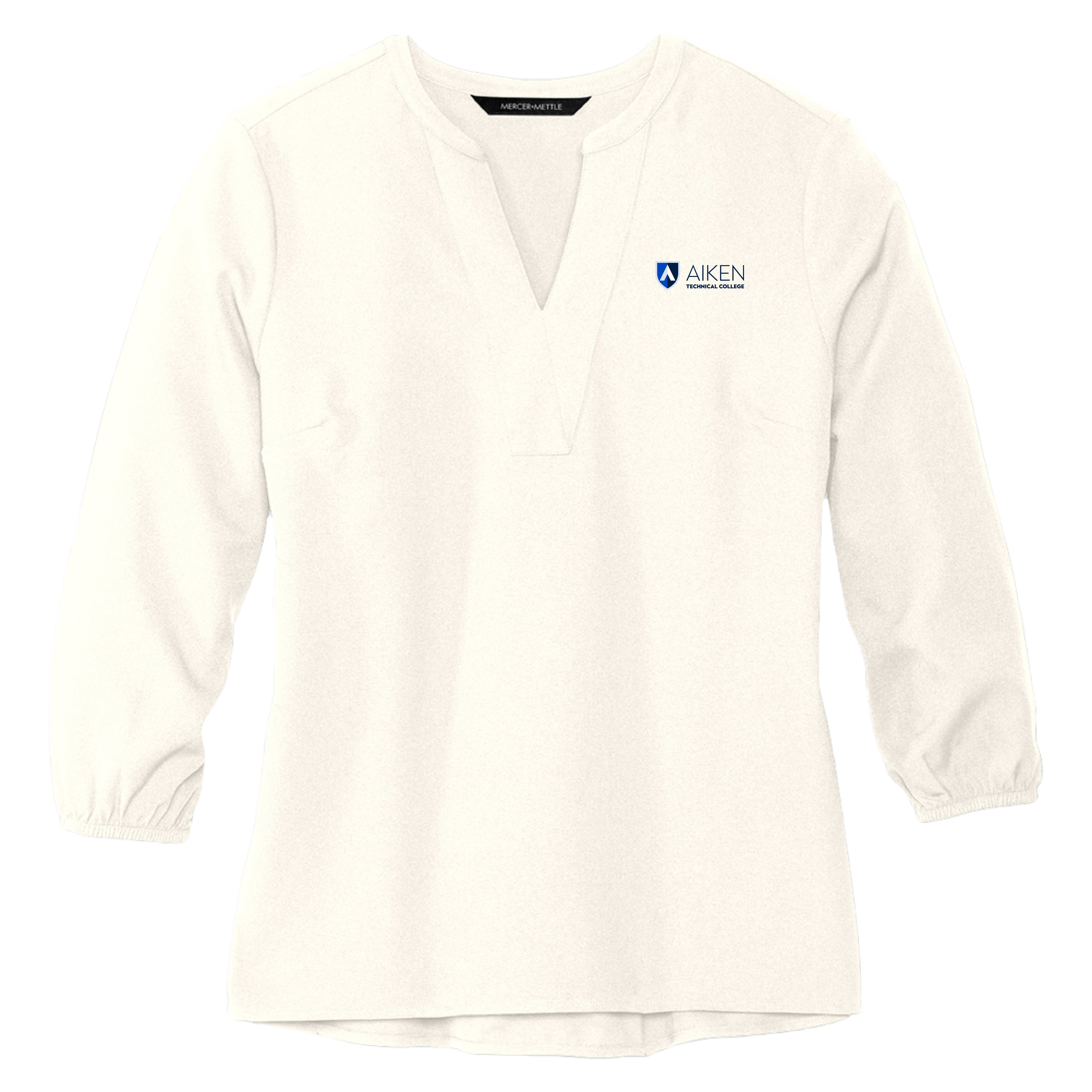 Aiken Technical Mercer + Mettle Womens Ivory 3/4 Sleeve Crepe Blouse ATC Primary Mark Stacked