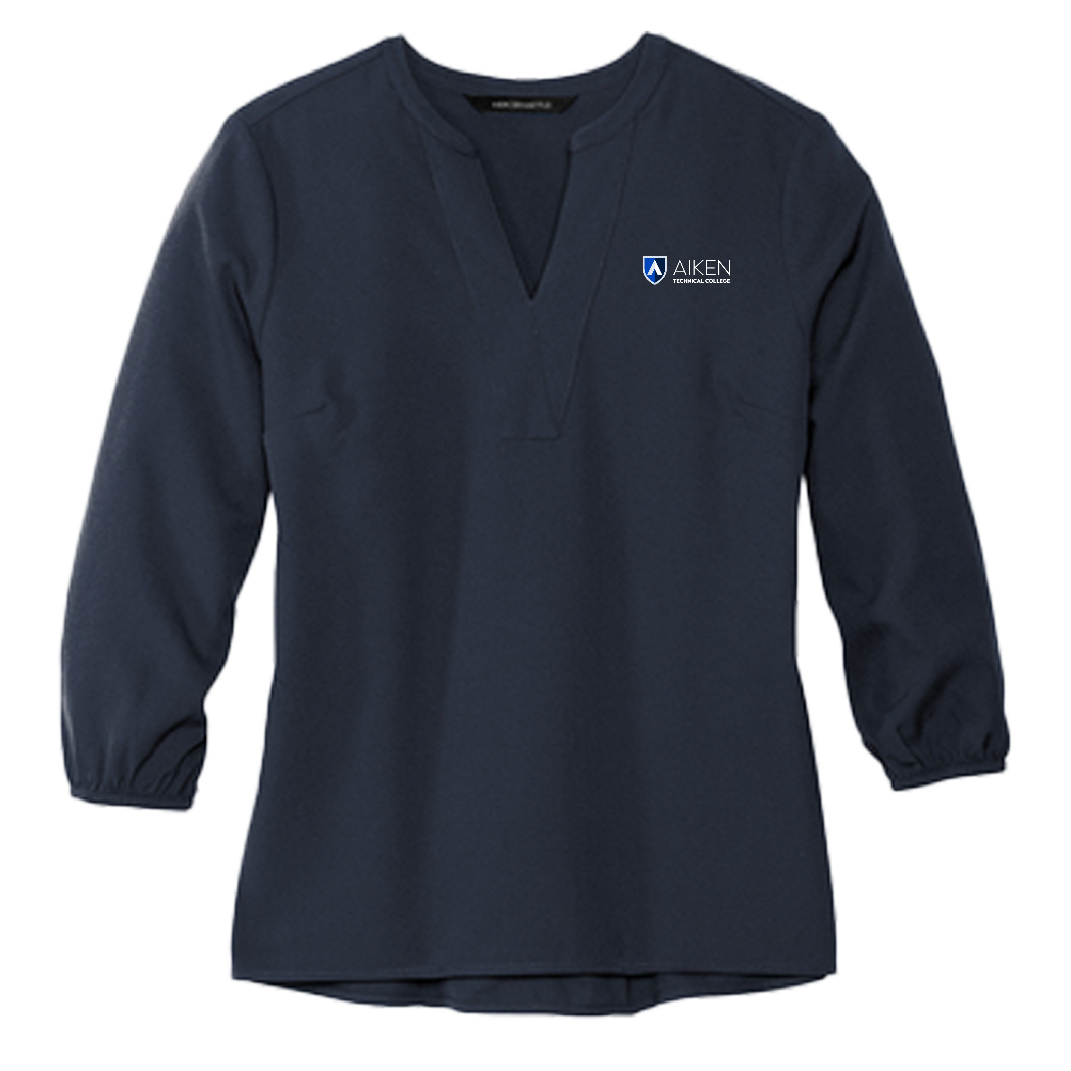 Aiken Technical Mercer + Mettle Womens Navy 3/4 Sleeve Crepe Blouse ATC Primary Mark Stacked