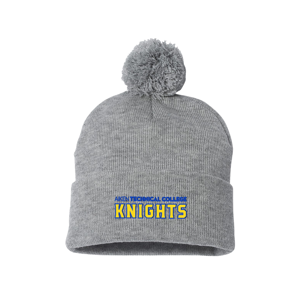 Aiken Technical Sportsman Heather Grey Pom Pom Cuffed Beanie Aiken TC Knights Wordmark