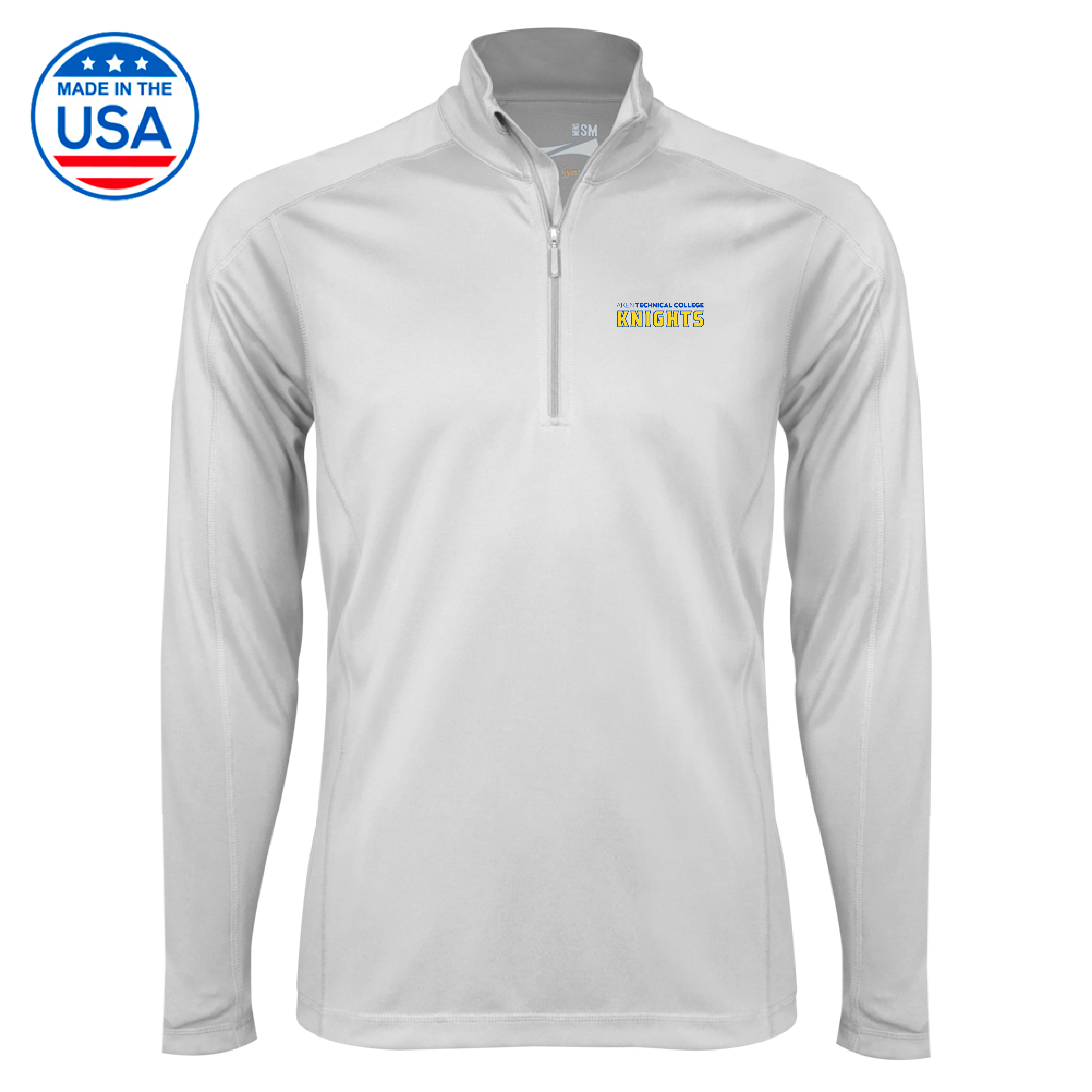 Aiken Technical Syntrel White Interlock 1/4 Zip Aiken TC Knights Wordmark