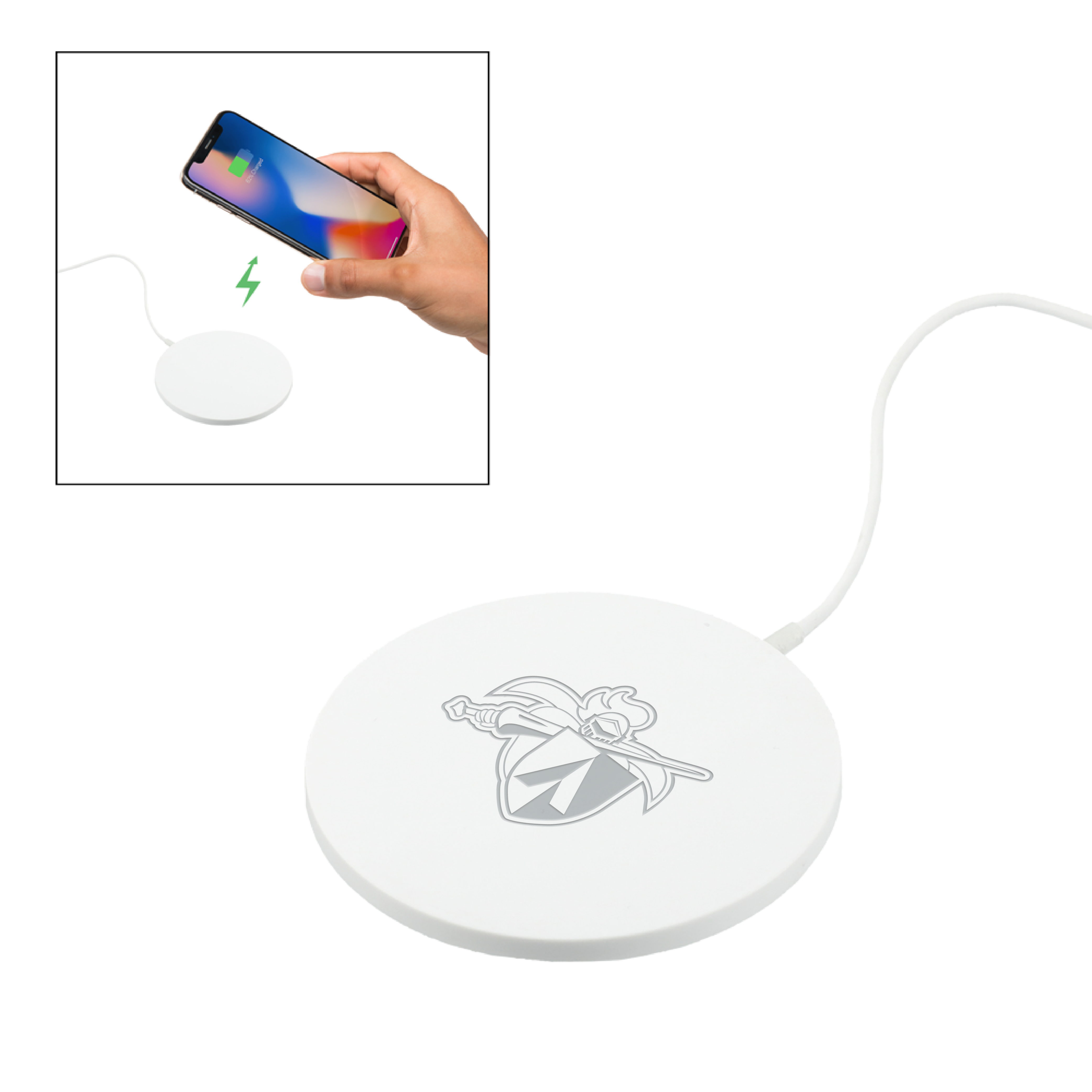 Aiken Technical Ultra Thin Wireless White Charging Pad Aiken Tech Knight Engraved