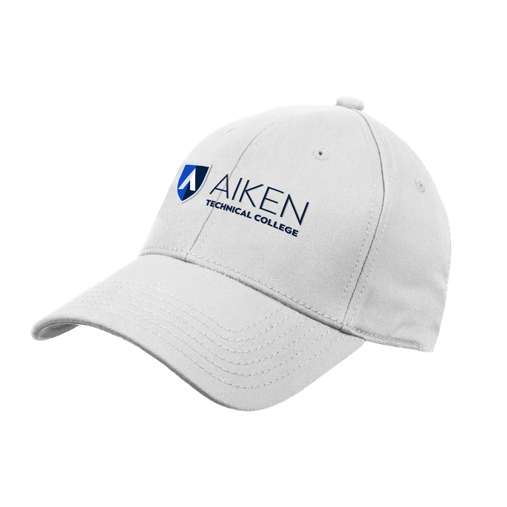 Aiken Technical White Structured Adjustable Pro Style Hat ATC Primary Mark Stacked