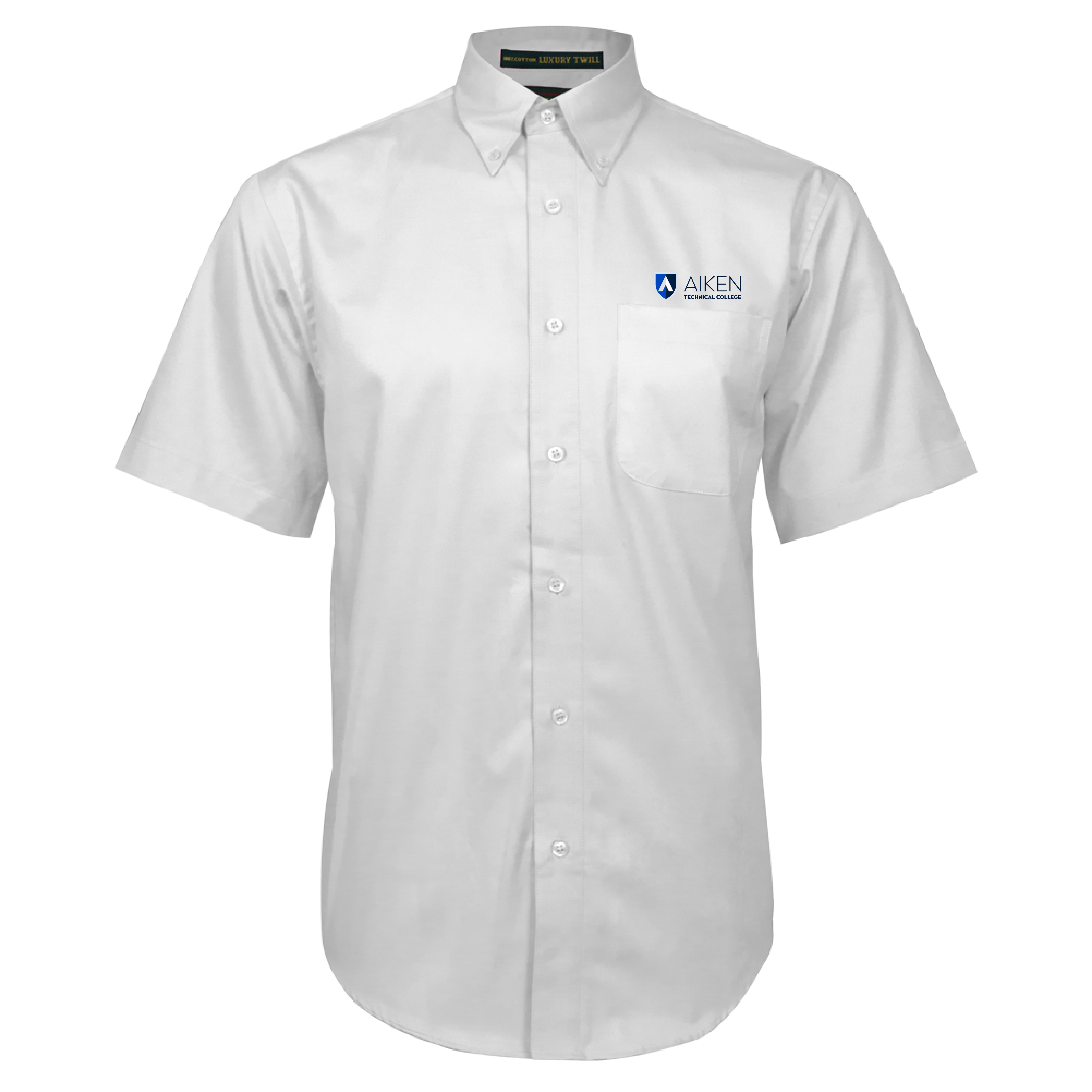 Aiken Technical White Twill Button Down Short Sleeve Aiken Technical College Primary Mark Stacked