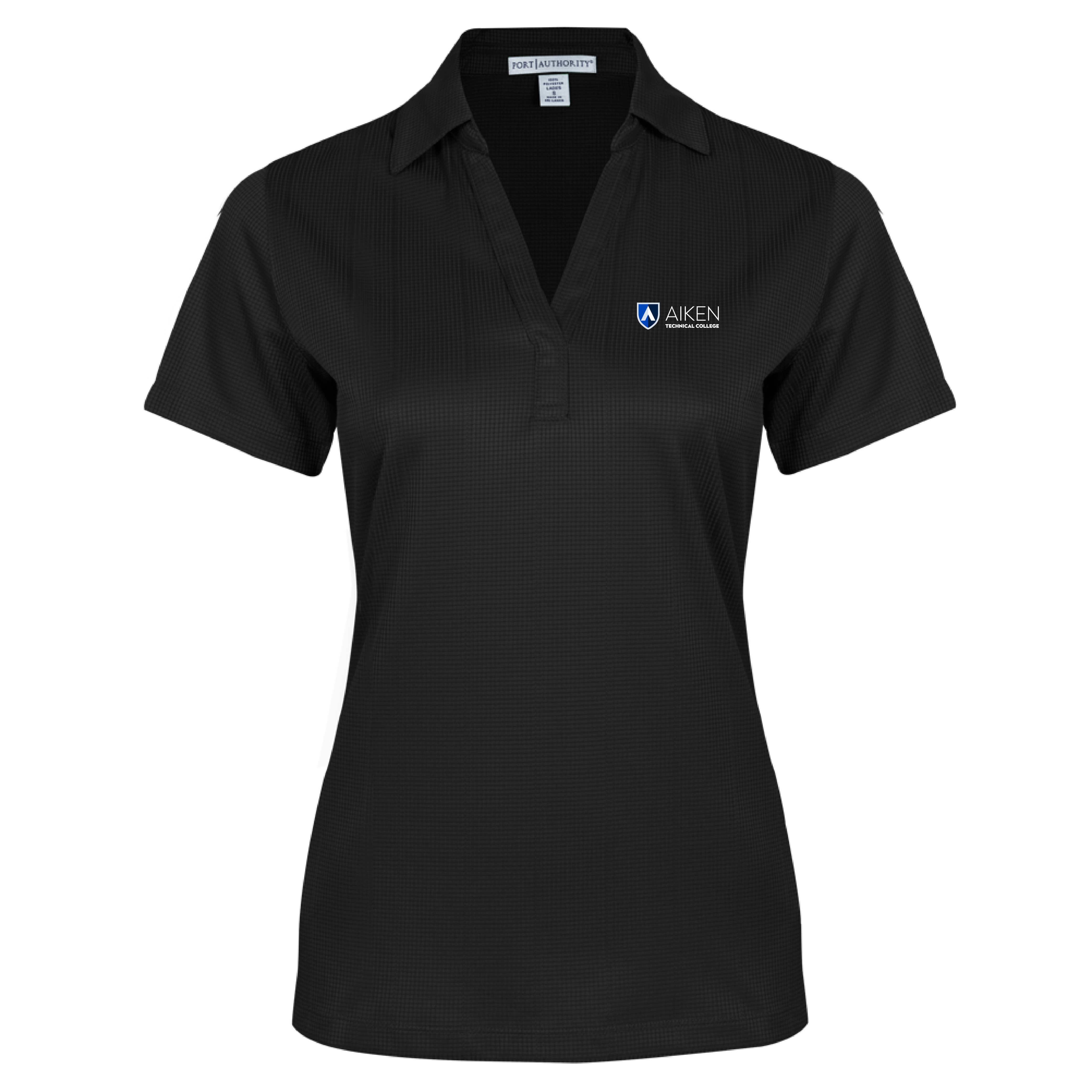 Aiken Technical Womens Black Performance Fine Jacquard Polo ATC Primary Mark Stacked