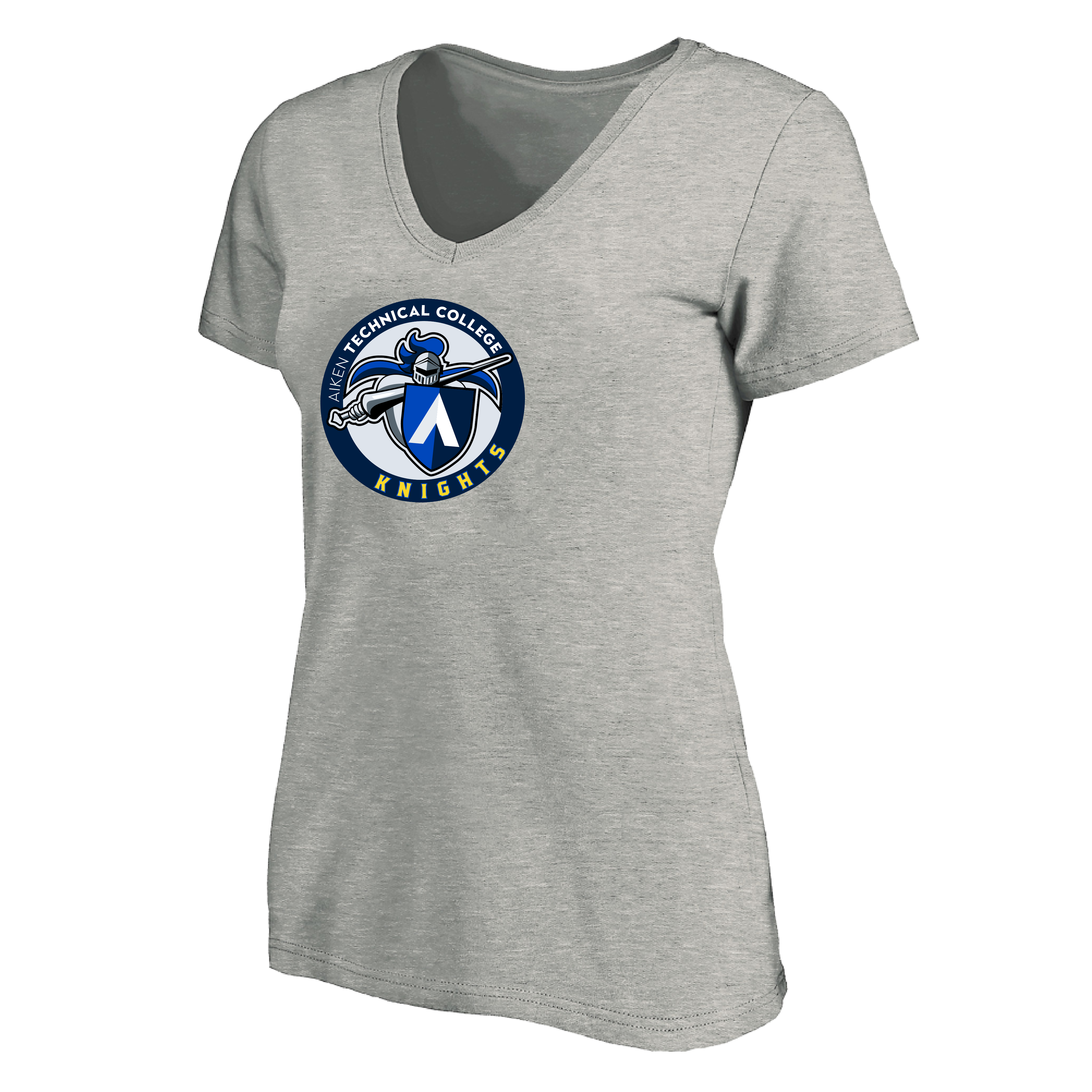 Aiken Technical Womens Plus Heather Grey V Neck T Shirt Aiken Technical College Knights Emblem