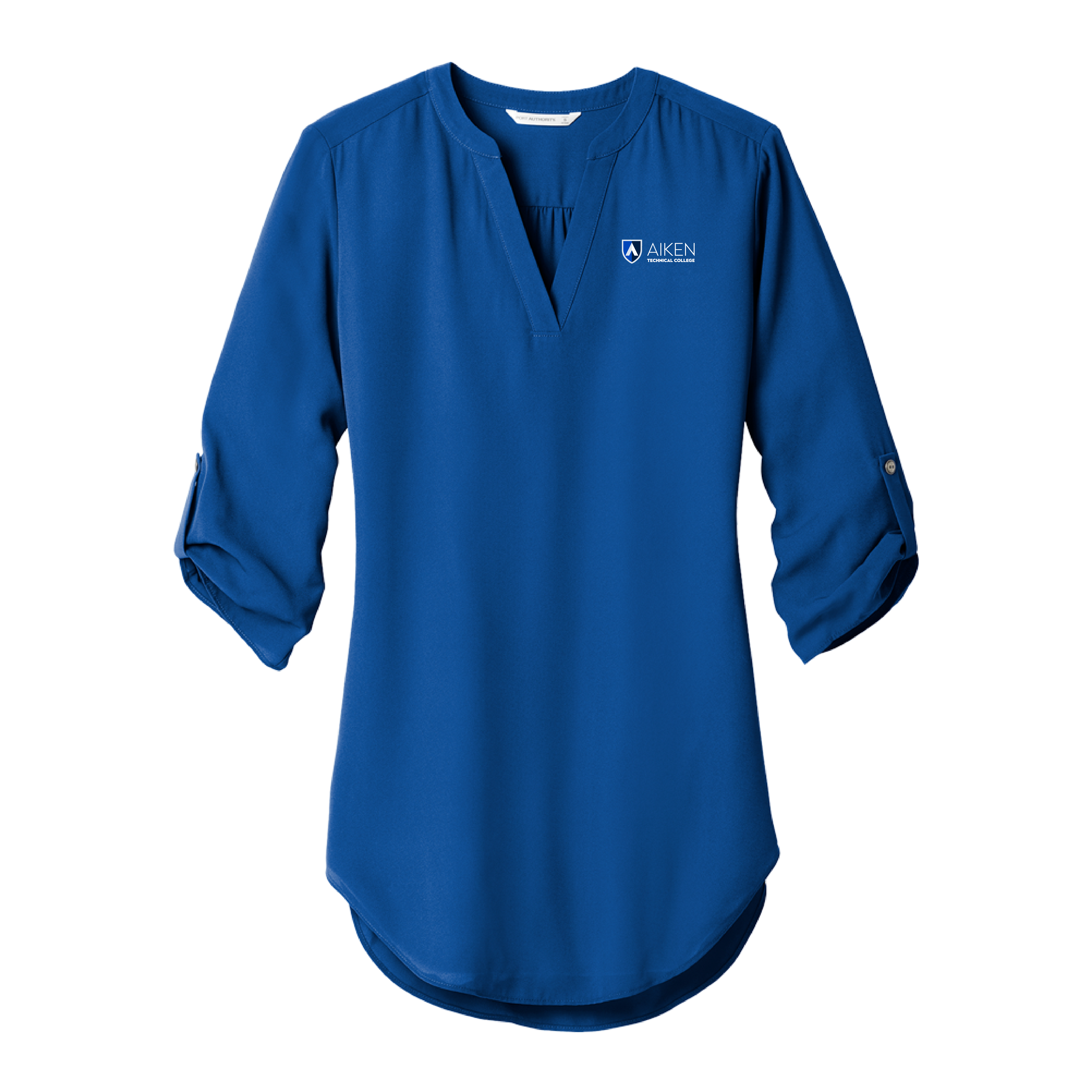 Aiken Technical Womens Royal 3/4 Sleeve Tunic Blouse Aiken Technical College Primary Mark Stacked