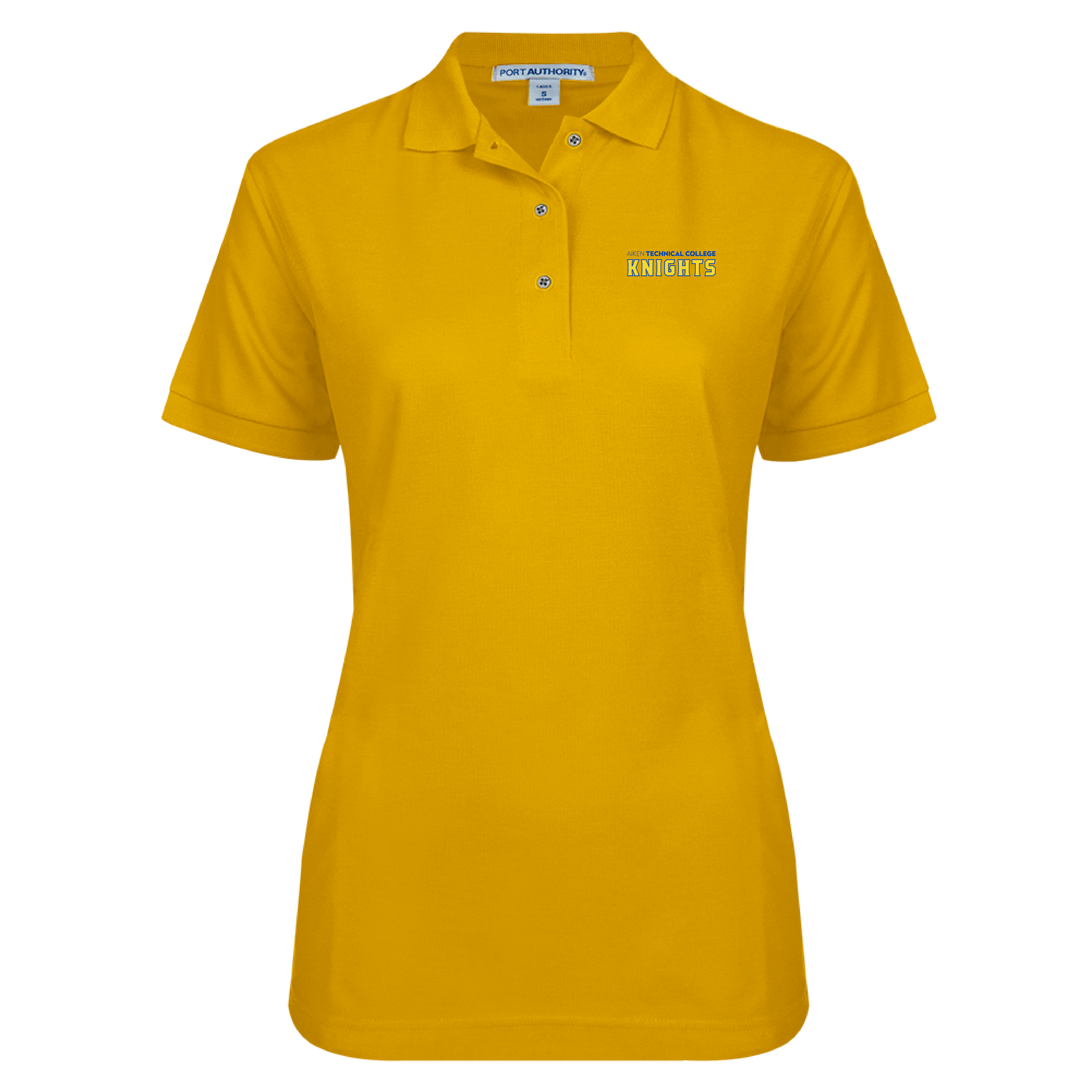 Aiken Technical Womens Silk Touch Gold Pique Polo Aiken TC Knights Wordmark
