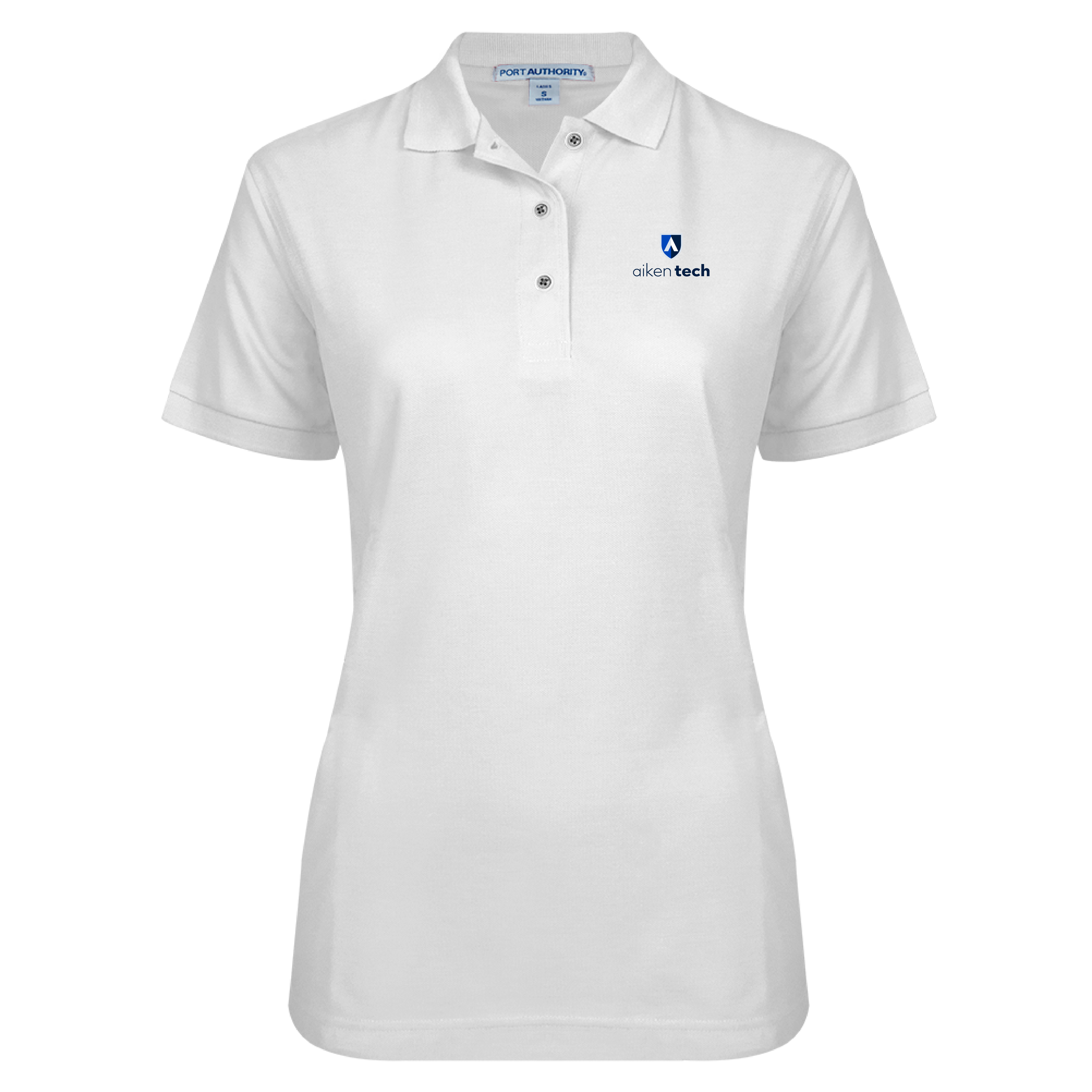 Aiken Technical Womens Silk Touch White Pique Polo Aiken Technical College Secondary Mark Stacked