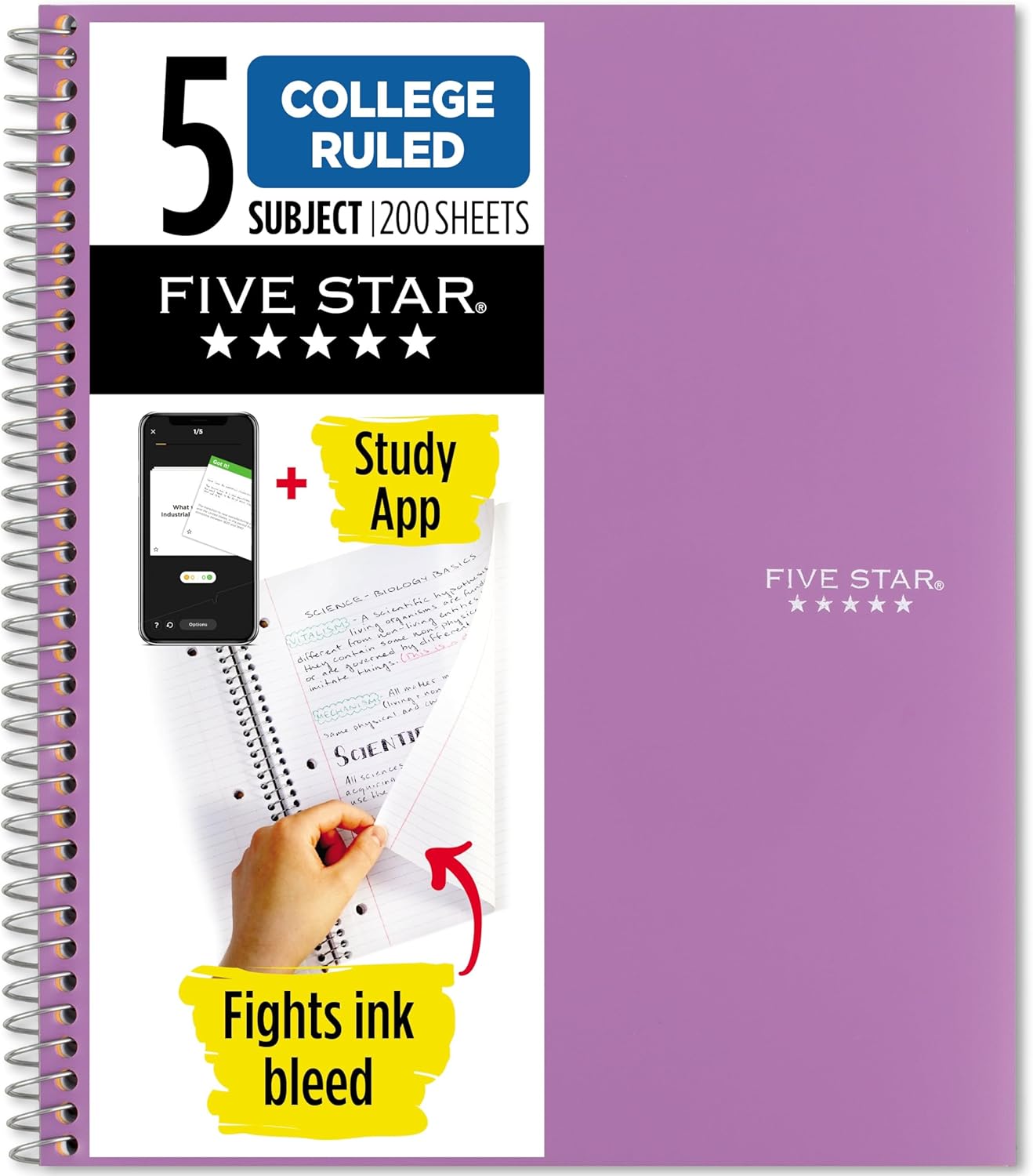 FIVE STAR NOTEBOOK, 5 SUBJECT, COLLEGE RULLED 200 SHEETS