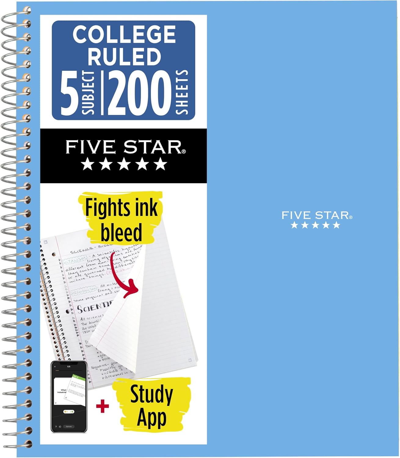 FIVE STAR NOTEBOOK, 5 SUBJECT, COLLEGE RULLED 200 SHEETS