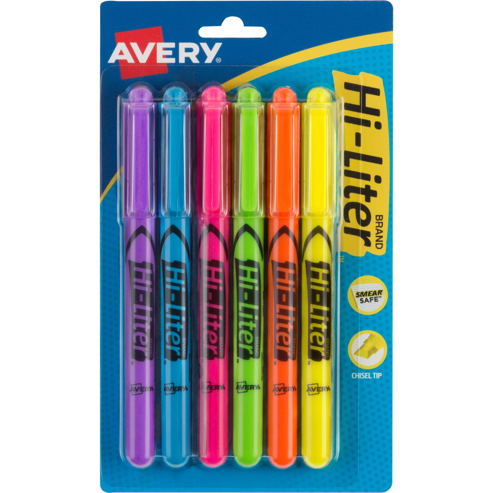 HI-LITER Pen Style Chisel Tip Fluorescent Highlighter - 6 Pack