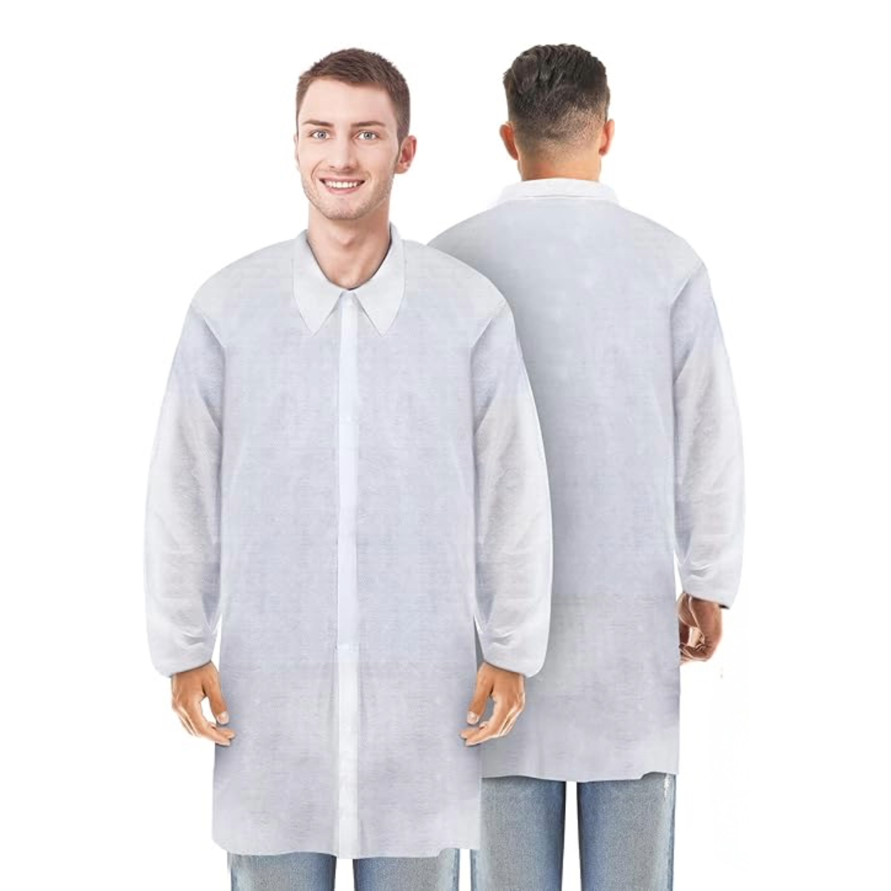 Disposable Lab Coats for Adults Lab Coat Bulk with Knitted Cuffs and Collar Laboratory Coat