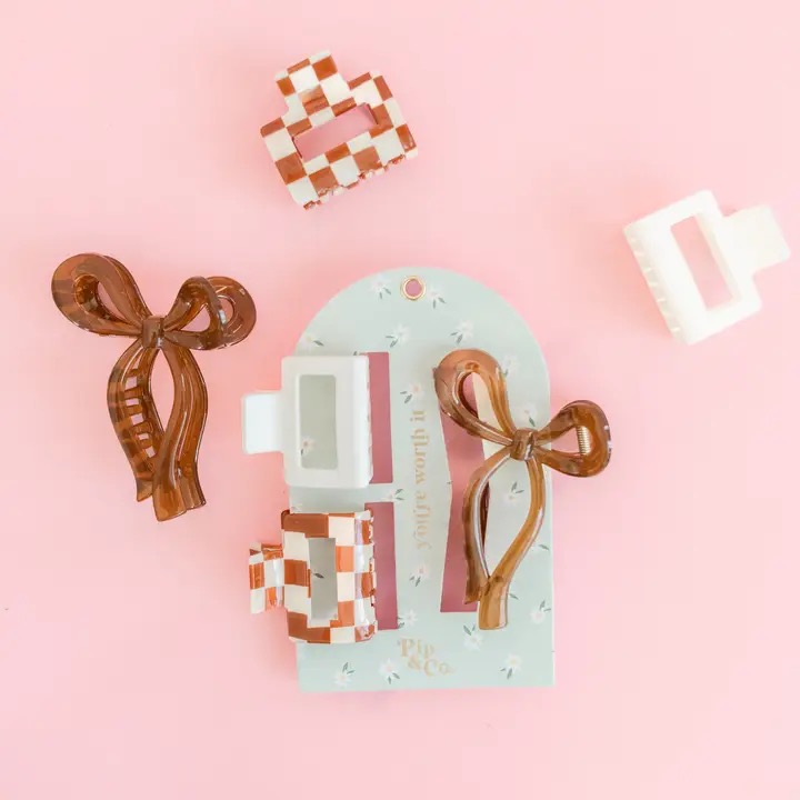 Everyday Chic - Claw Clip Set of 3 – Checker, Cream & Bow