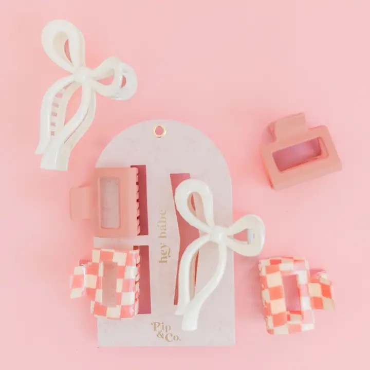 Everyday Chic - Claw Clip Set of 3 – Pink Checker & Bow