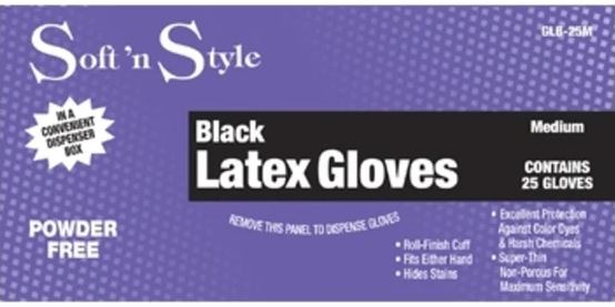 Soft 'N Style Medium Black Latex Powder Free Glove