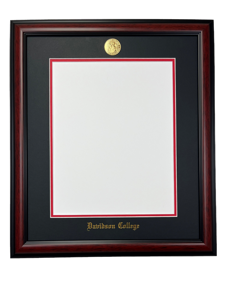 Mahogany Finish Frame With Red/Black Mat and Gold-Plated Medallion