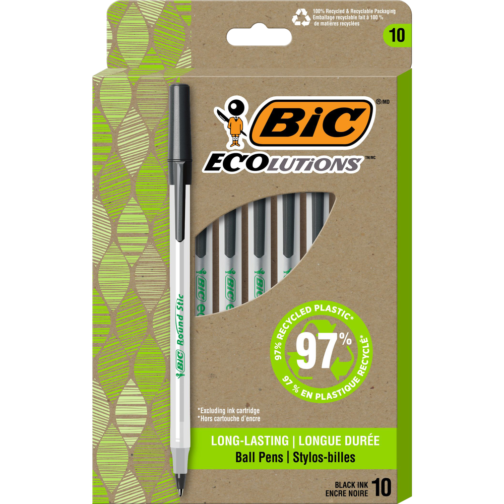 BIC Revolution Recycled Round Stic Ballpoint Pen - 10 Pack