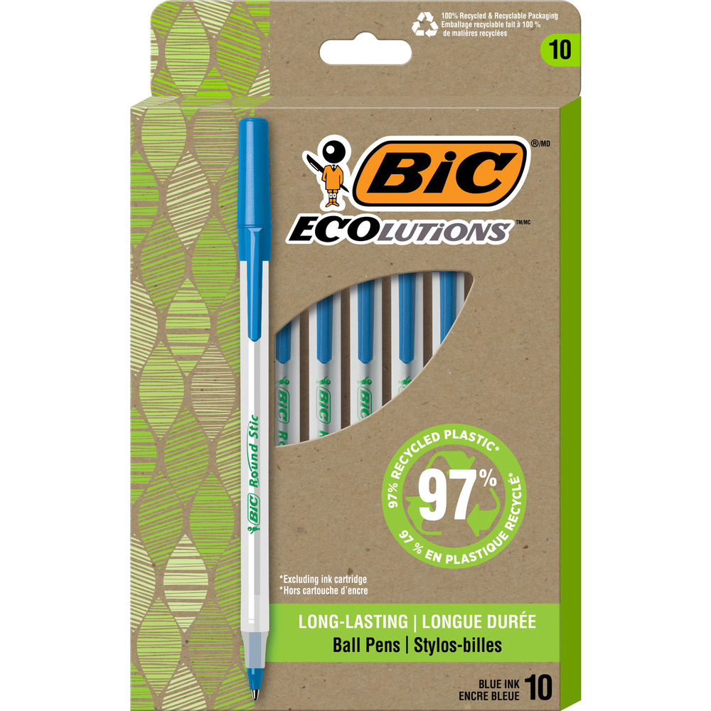 BIC Revolution Recycled Round Stic Ballpoint Pen - 10 Pack