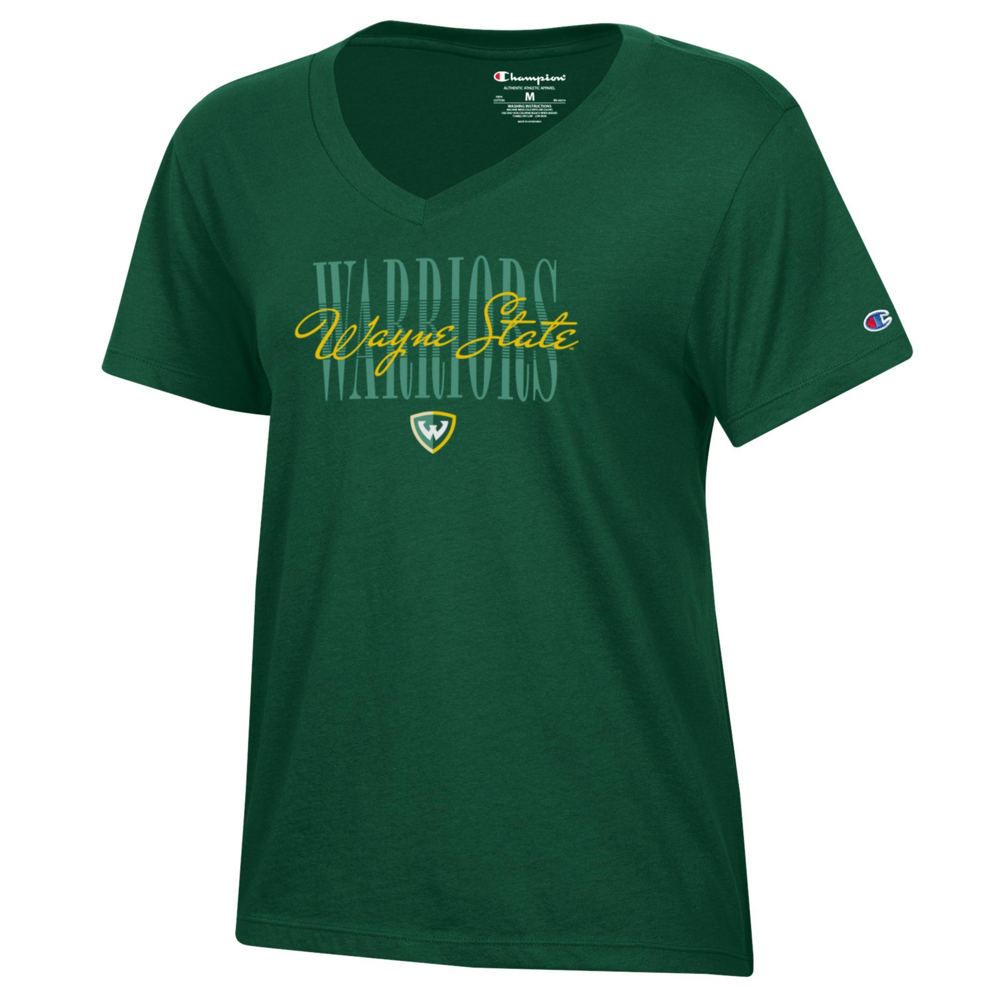 Wayne State Script over Warriors Text Women's V-neck Tshirt