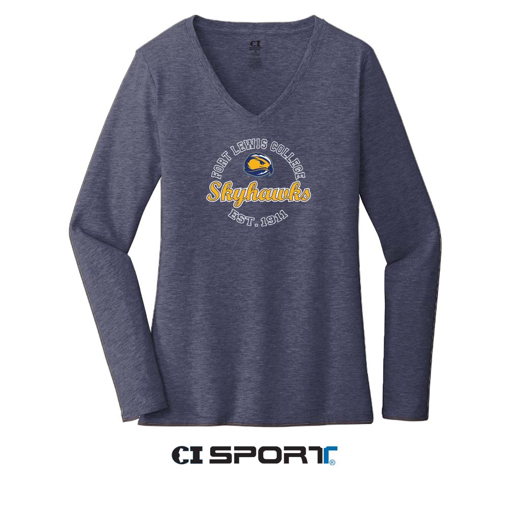 Fort Lewis College Skyhawks Ladies Long Sleeve V-Neck T-Shirt
