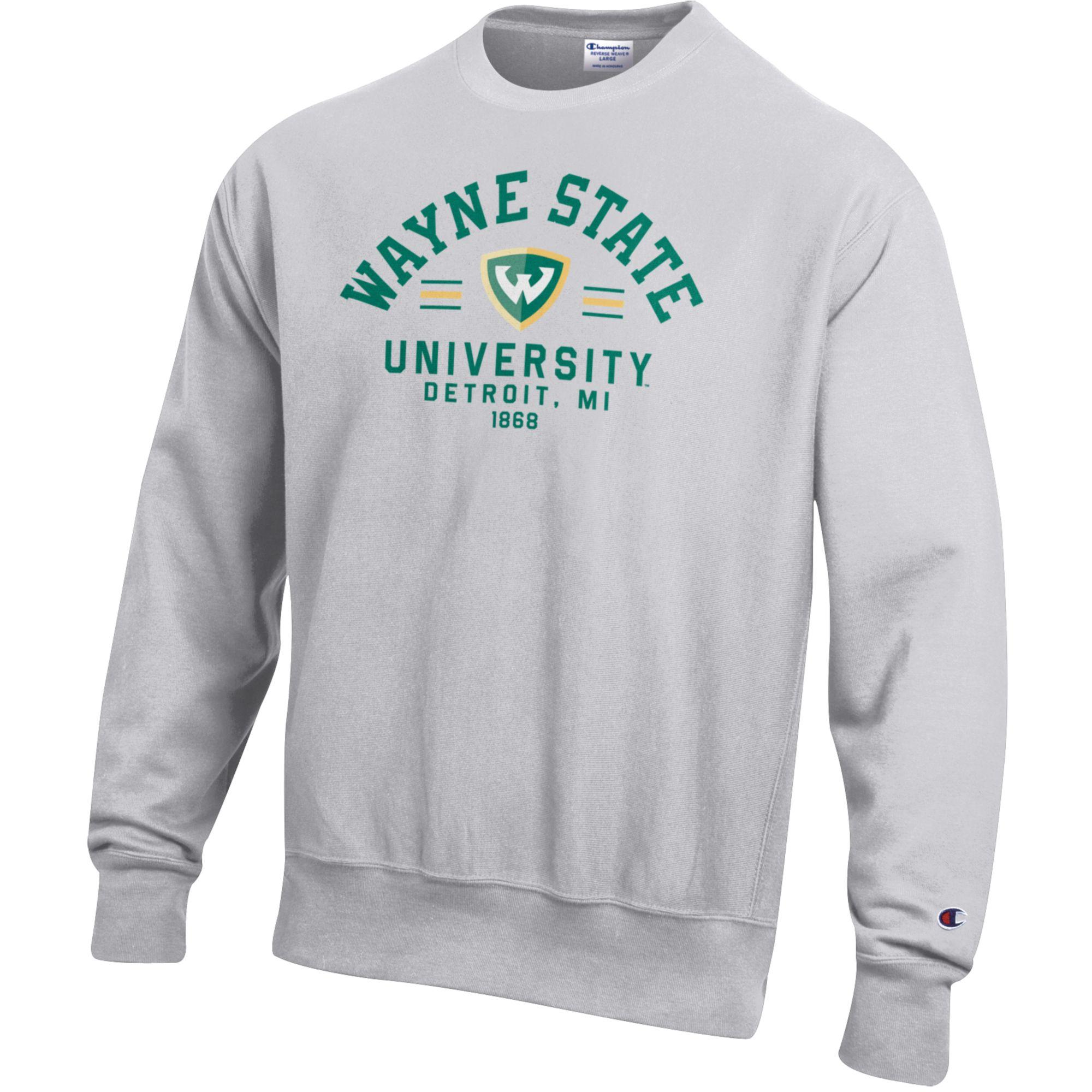 Wayne State Arch Over Shield Reverse Weave Crew Sweatshirt