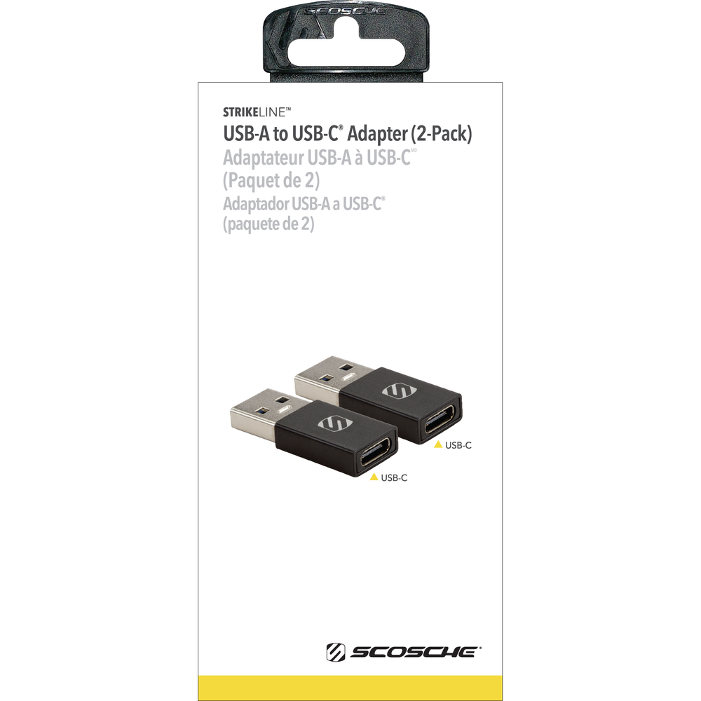 Scosche Strikeline USB Adapter Black 2pk USB-A to USB-C