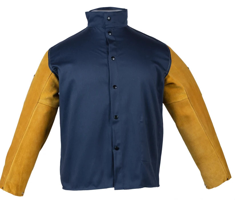 Welding Jacket 30" FR Navy Blue 30" W/Leather Sleeve