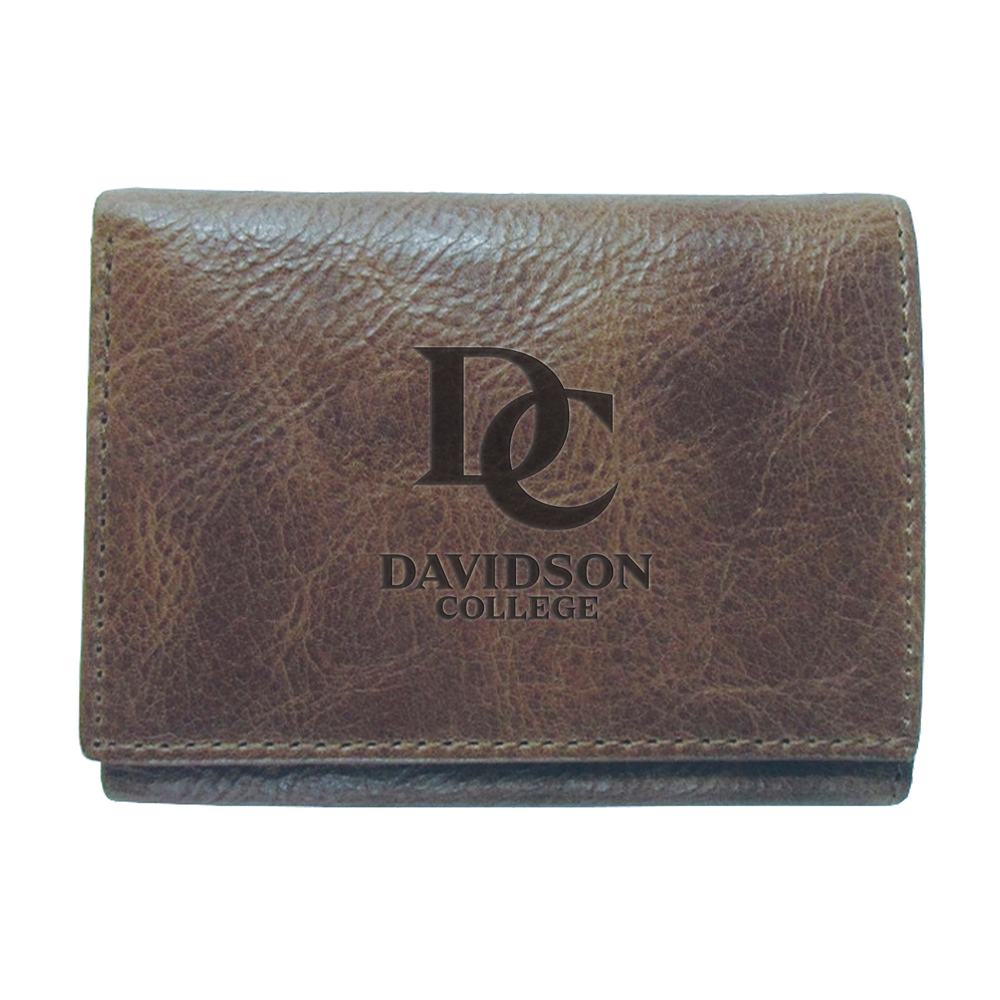 Davidson College Tri-Fold Brown Zulu Leather Wallet