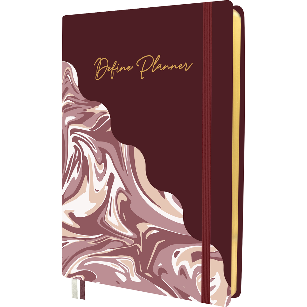 Define 12-Month Undated Monthly & Weekly Planner Multi 5.8x8.3in- Marble Burgundy