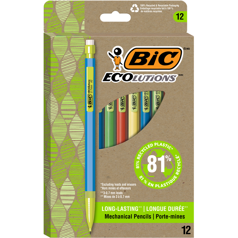 BIC ECOlutions Recycled Mechanical Pencil Black .7mm 12pk