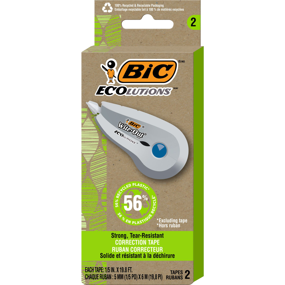 BIC ECOlutions Mini Correction Tape White 2pk