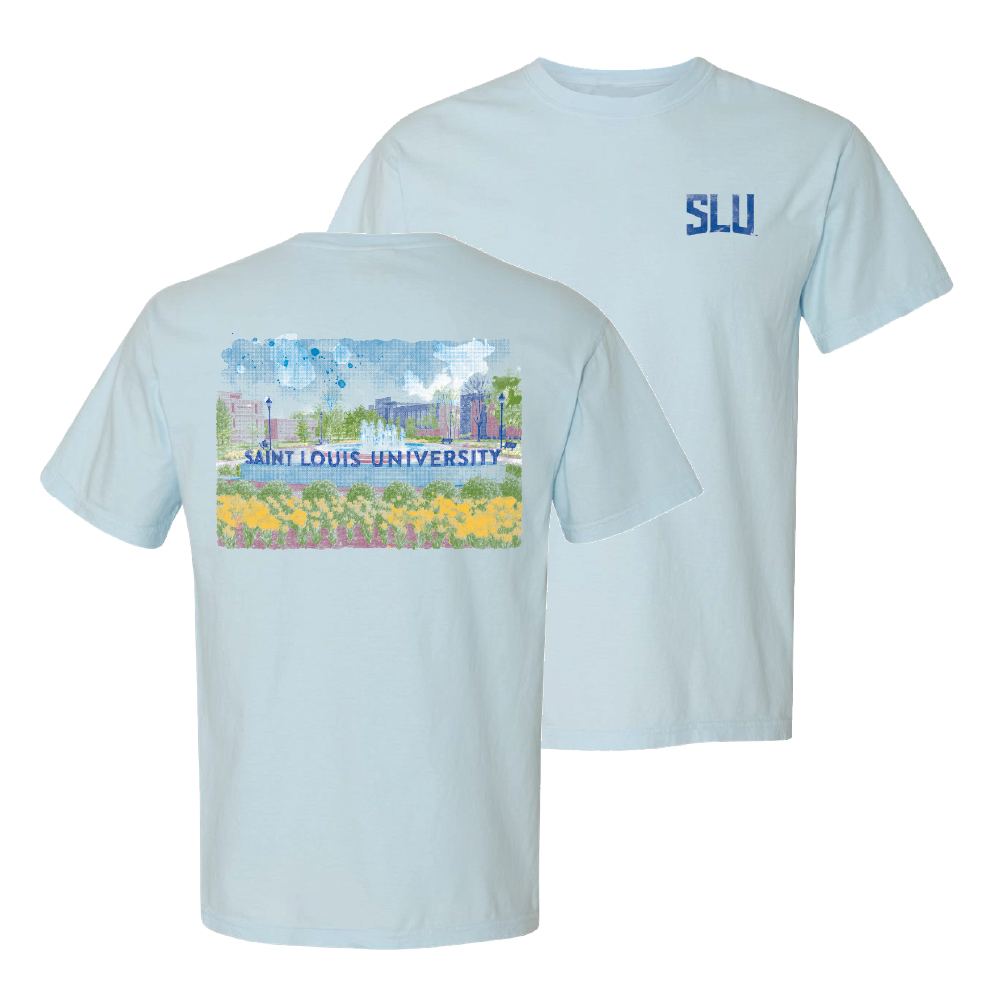 Summit Illustrated Watercolor Fountain Scene Comfort Colors Tee