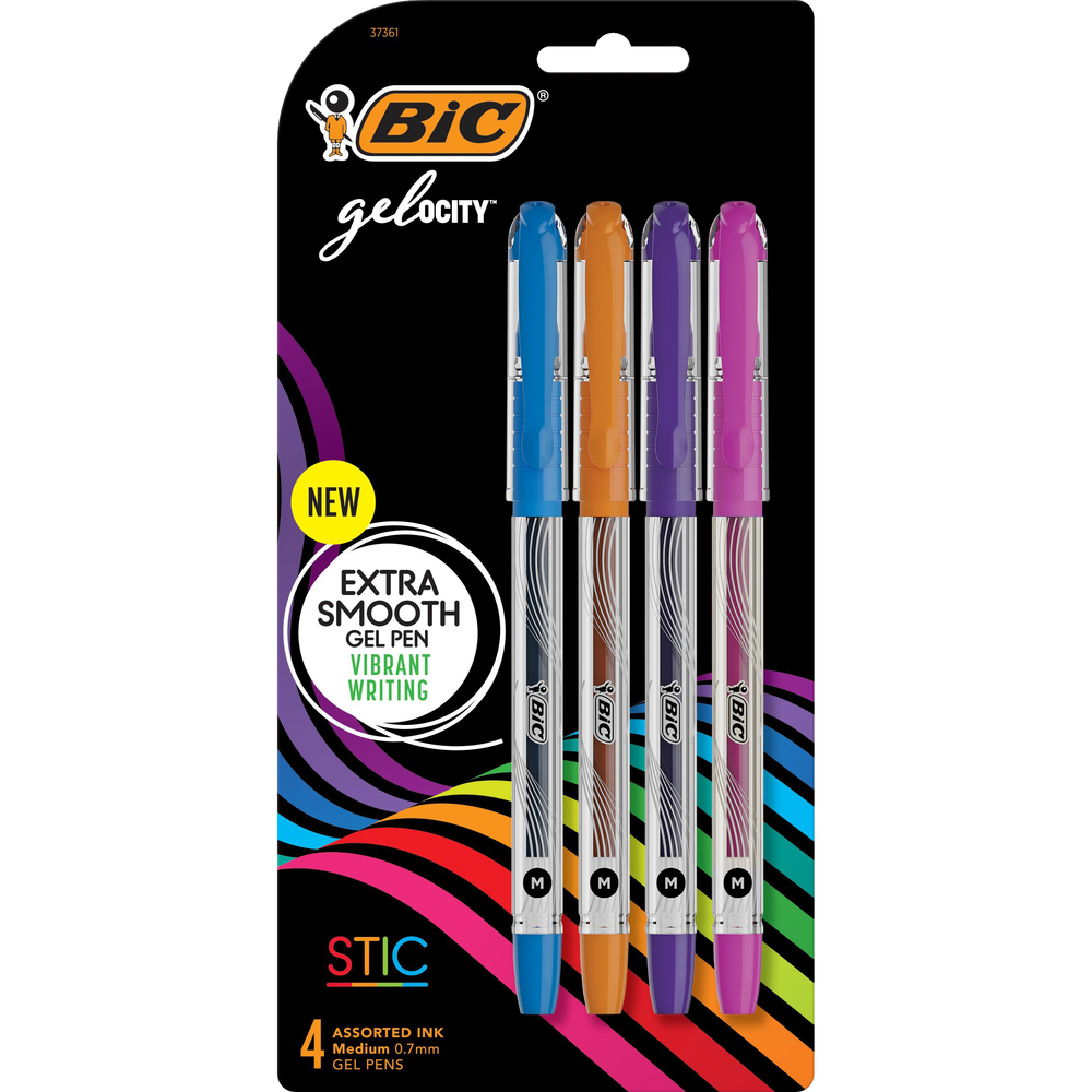 BIC Gel-ocity Stic Gel Pens Asst .7mm 4pk Fashion