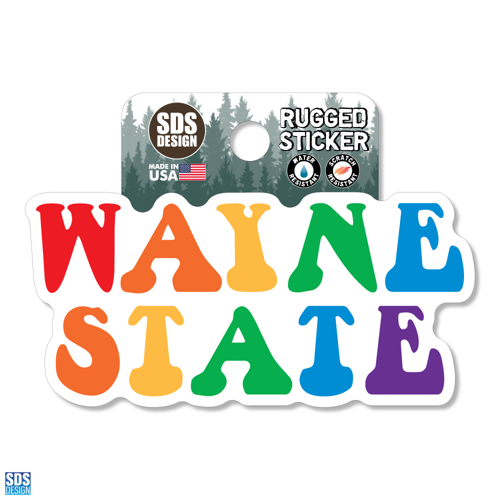 Wayne State Rainbow Block Text Sticker- 3.5 inch