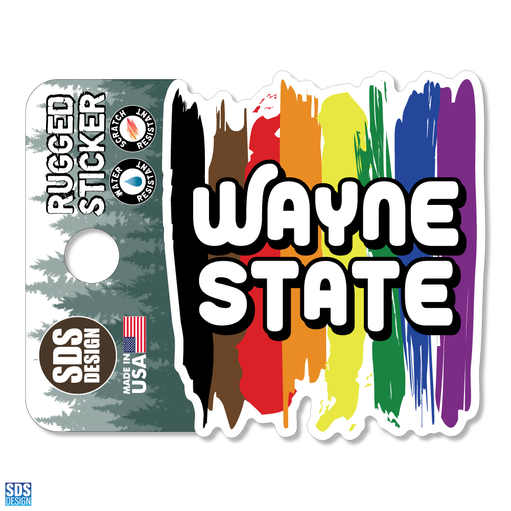 Wayne State Rainbow Paint Stripes Sticker- 2 inch