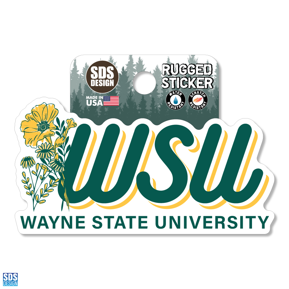 WSU Script with Flower Sticker- 3.5 inch