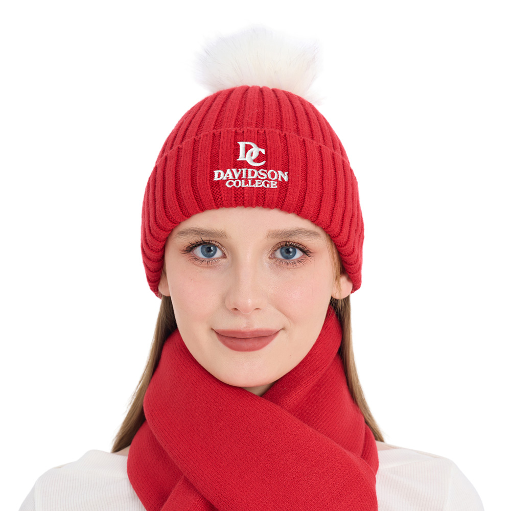 Davidson College Red Knit Hat With Pom