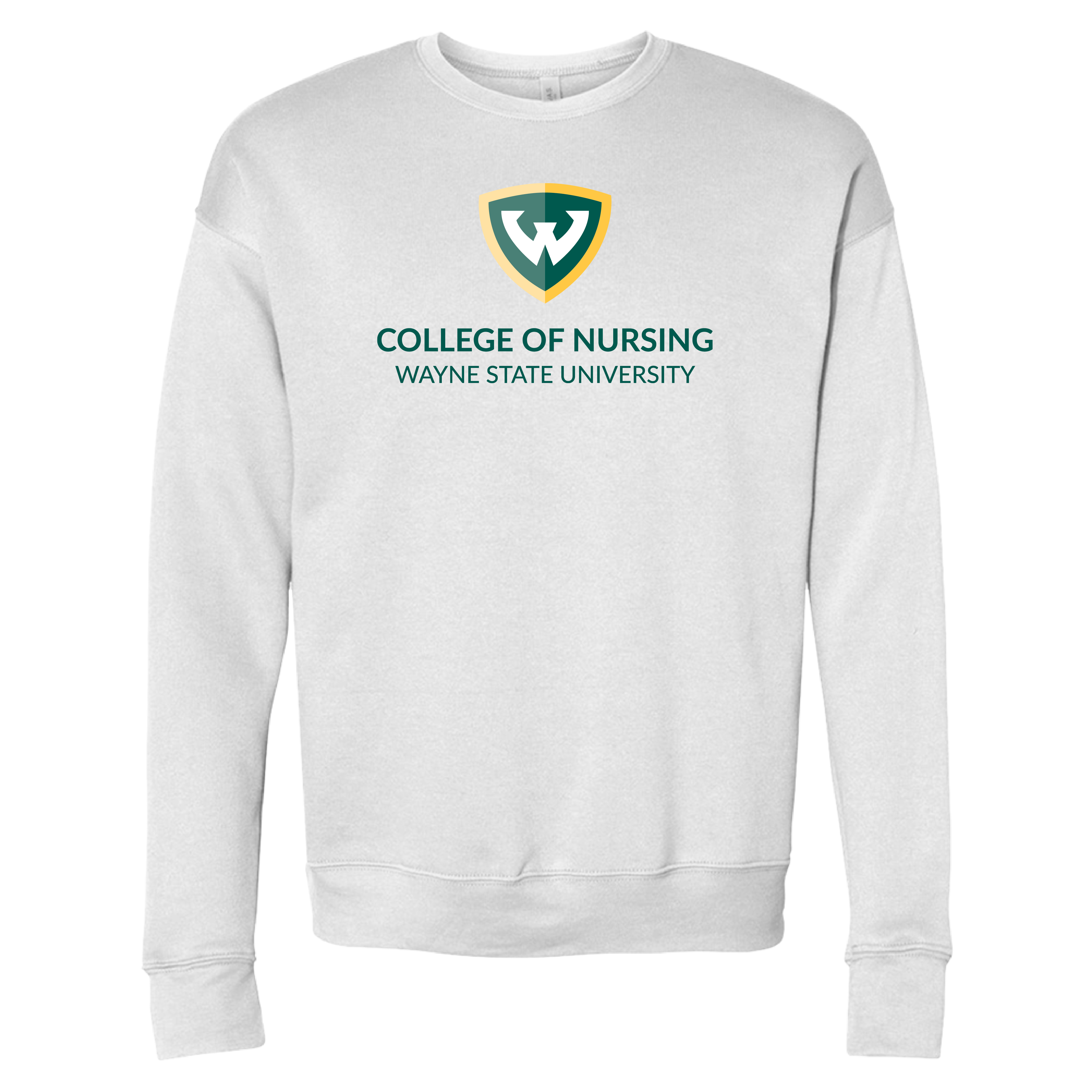 College of Nursing- WSU Shield Bella + Canvas White Fleece Crew Sweatshirt