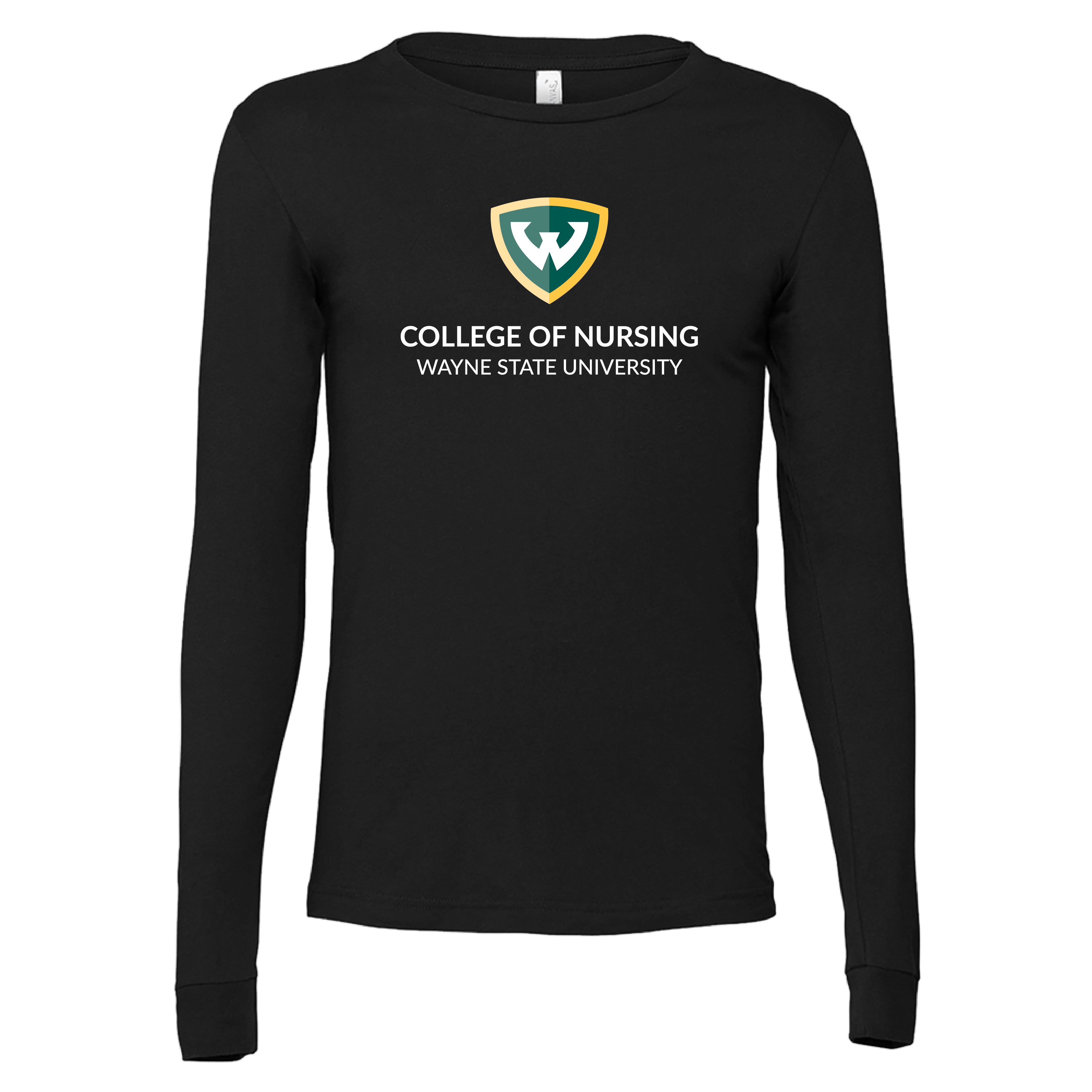 College of Nursing- WSU Shield Bella + Canvas Black Jersey Cotton Long Sleeve TShirt