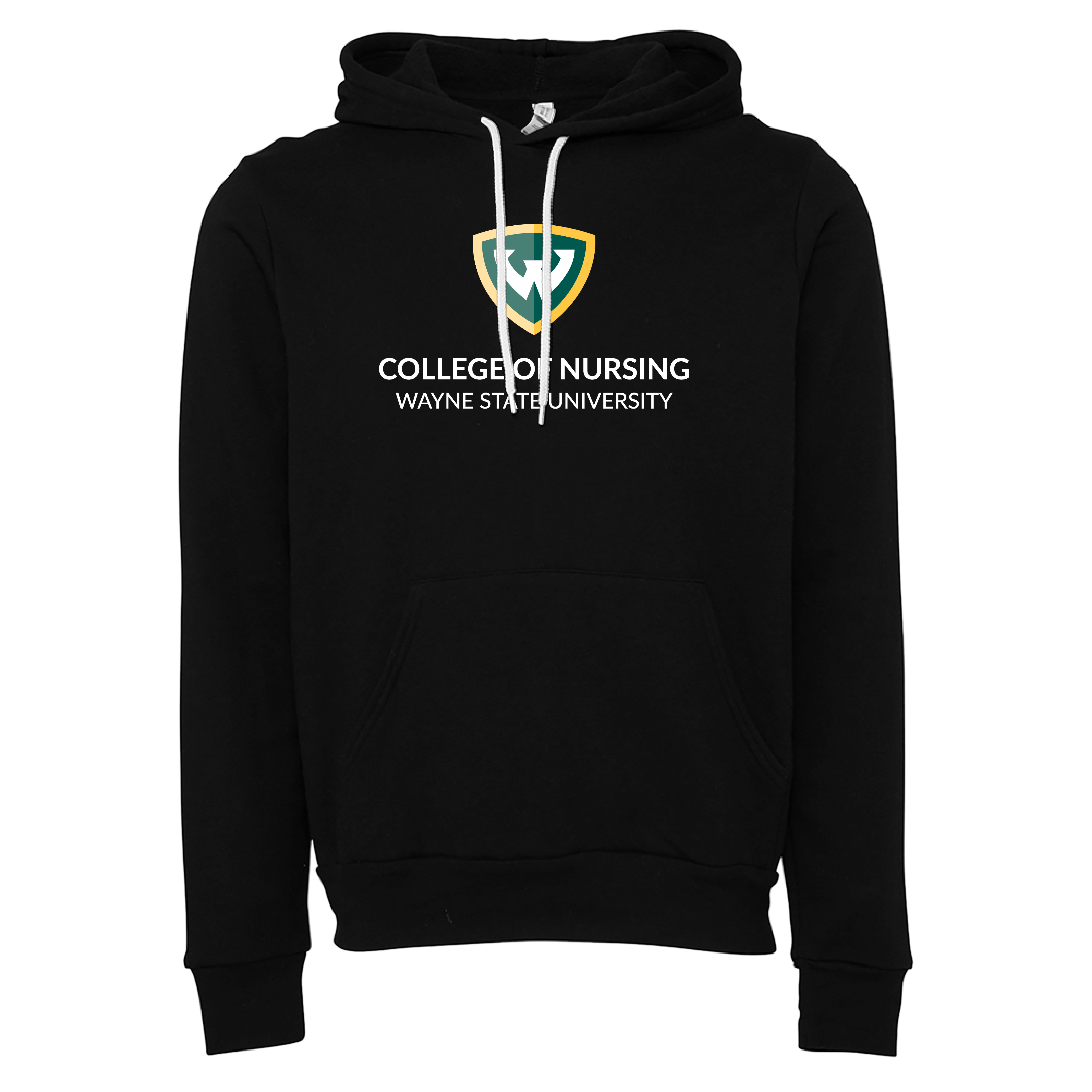 College of Nursing- WSU Shield Bella + Canvas Black Fleece Hooded Sweatshirt