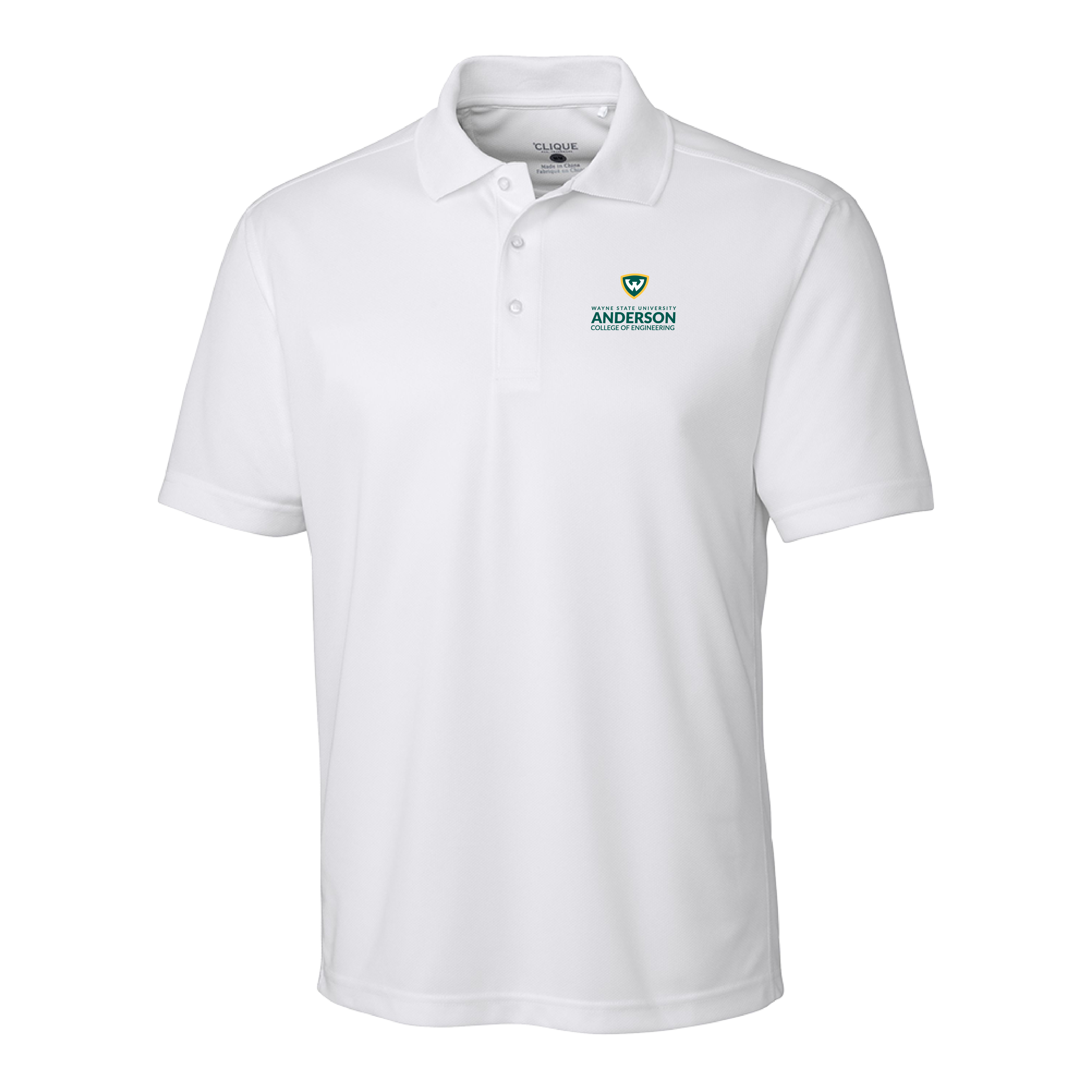 Anderson College of Engineering- WSU Shield White Clique Ice Pique Polo