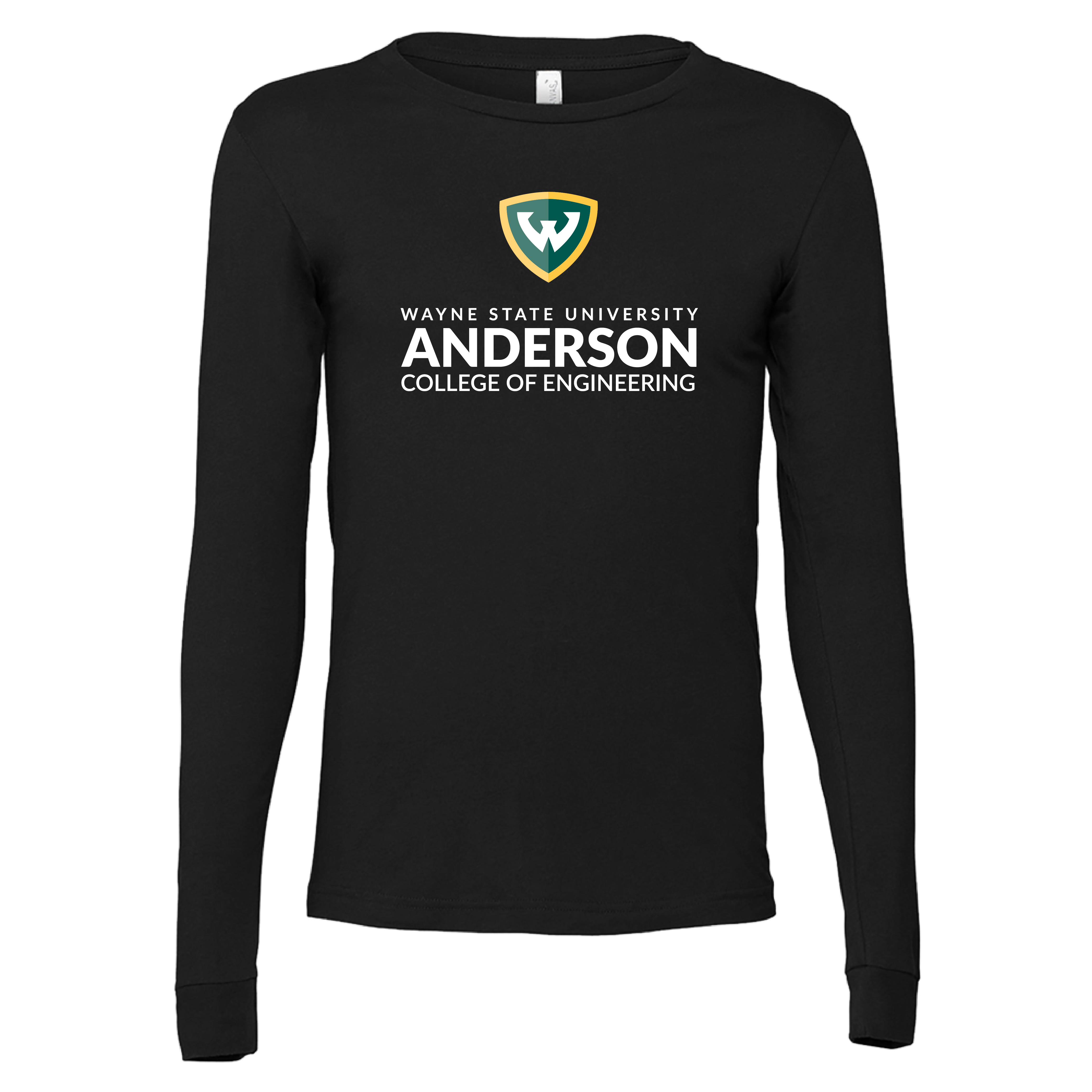Anderson College of Engineering- WSU Shield Bella + Canvas Black Jersey Cotton Long Sleeve TShirt