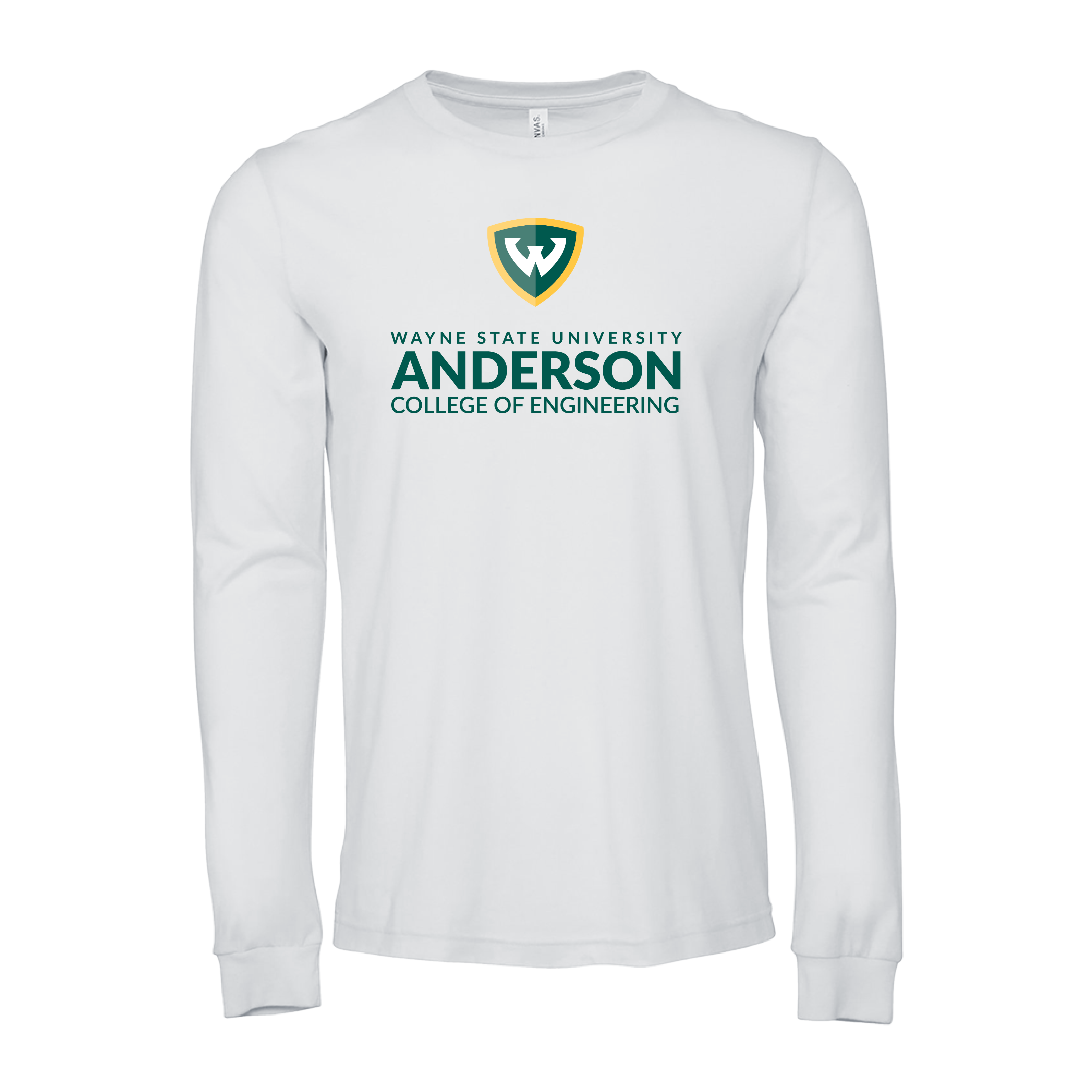 Anderson College of Engineering- WSU Shield Bella + Canvas White Jersey Cotton Long Sleeve TShirt