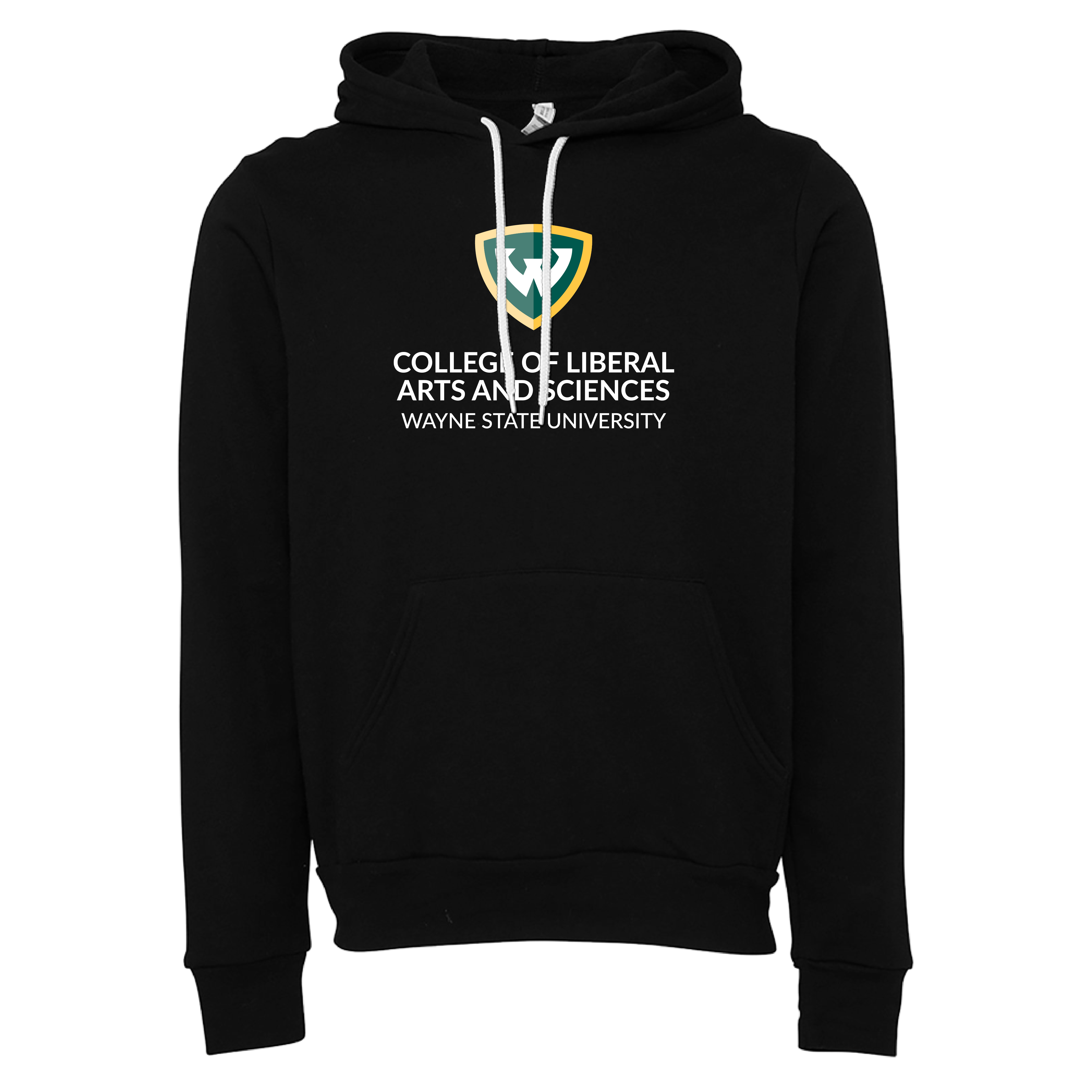 College of Liberal Arts and Sciences- WSU Shield Bella + Canvas Black Fleece Hooded Sweatshirt