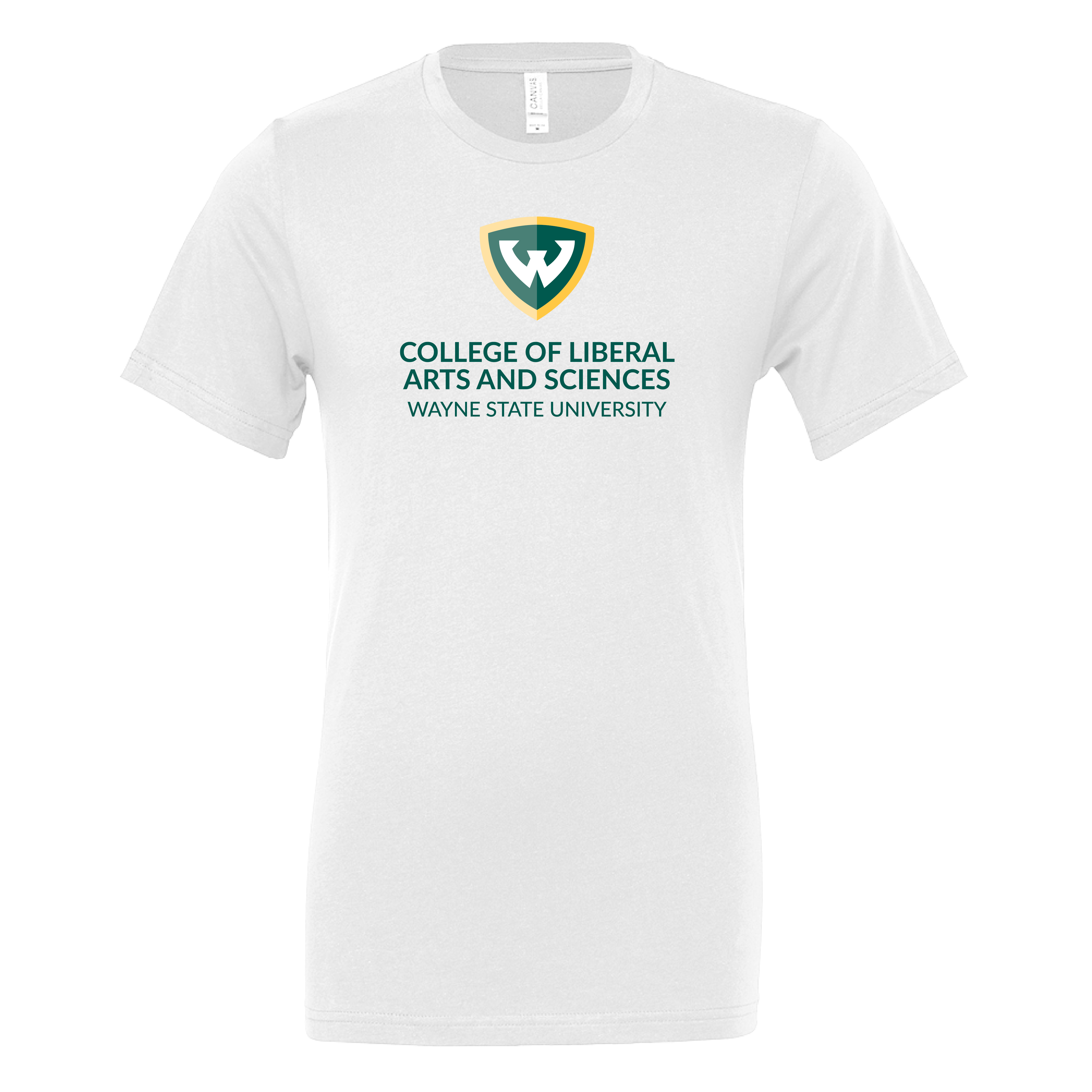 College of Liberal Arts and Sciences- WSU Shield Bella + Canvas White Jersey Cotton TShirt